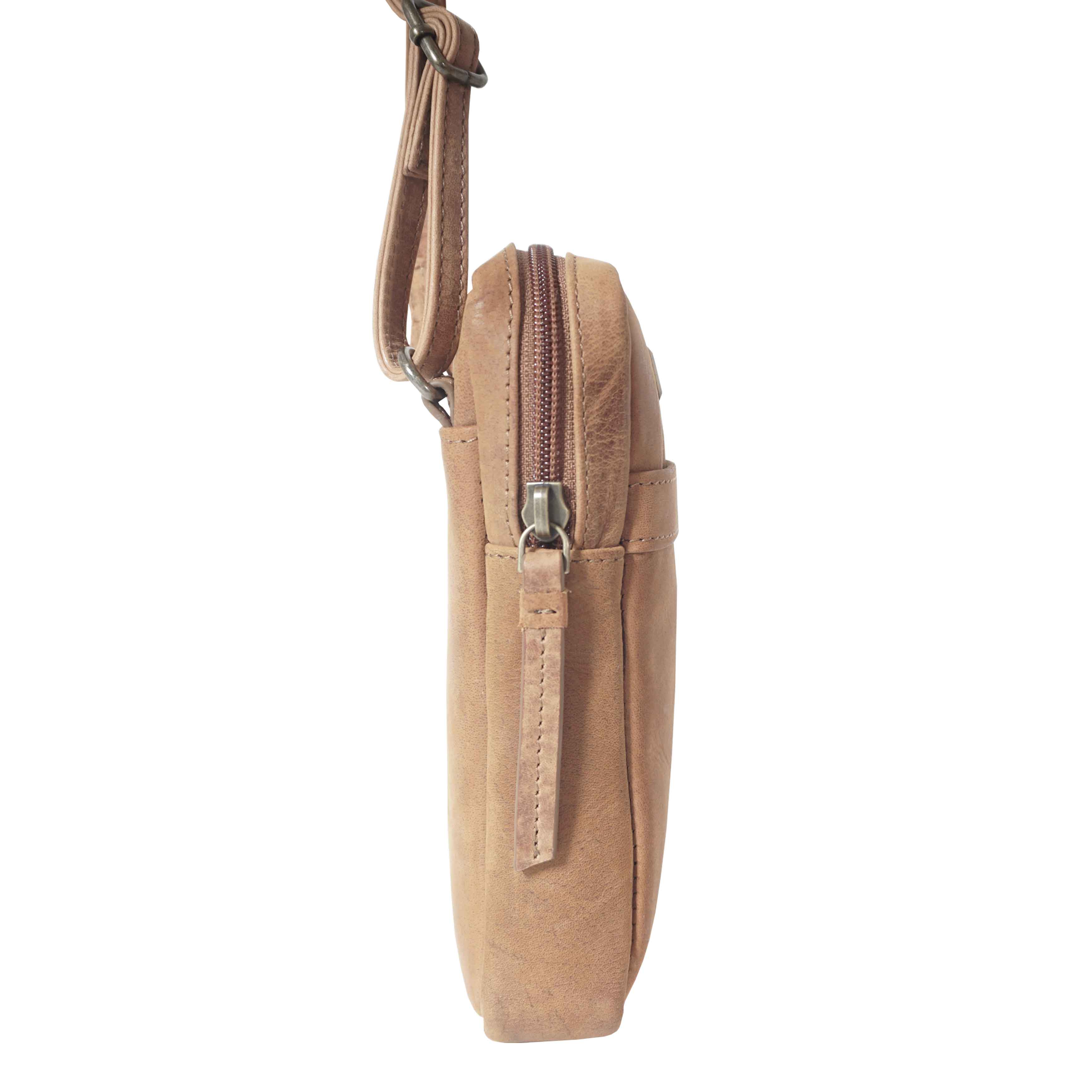 Tan 'LEO' Real Leather Crossbody Mobile Phone Bag, Image 3 of 6