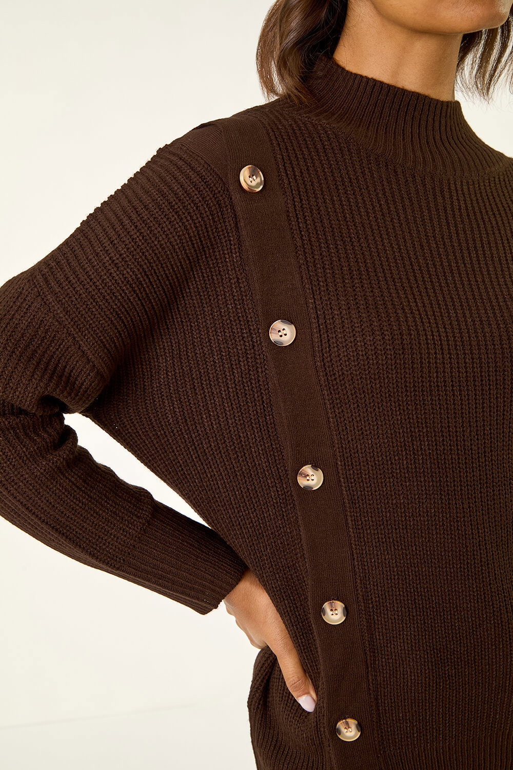 Chocolate Side Buttoned Knit Jumper, Image 6 of 5