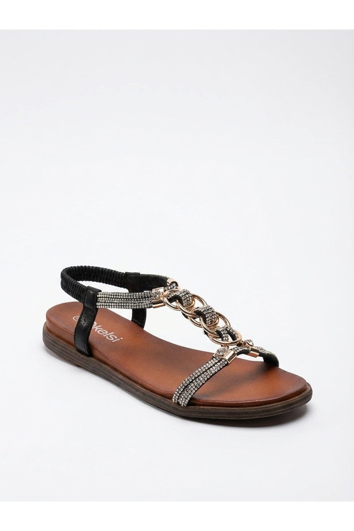 Silver iKrush Silver Grace Rhinestone Chain Flat Sandals, Image 7 of 8
