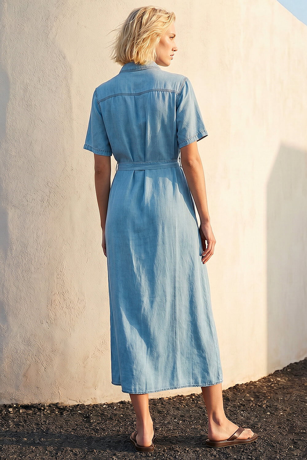 Light Denim Button Down Midi Dress, Image 4 of 4
