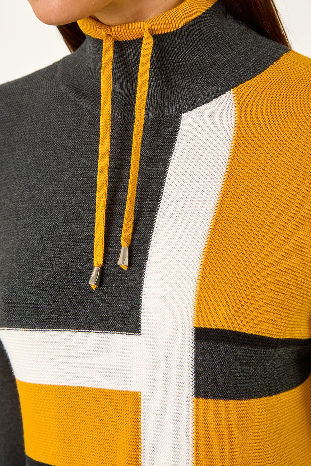 Yellow Colour Block Roll Neck Knit, Image 6 of 5