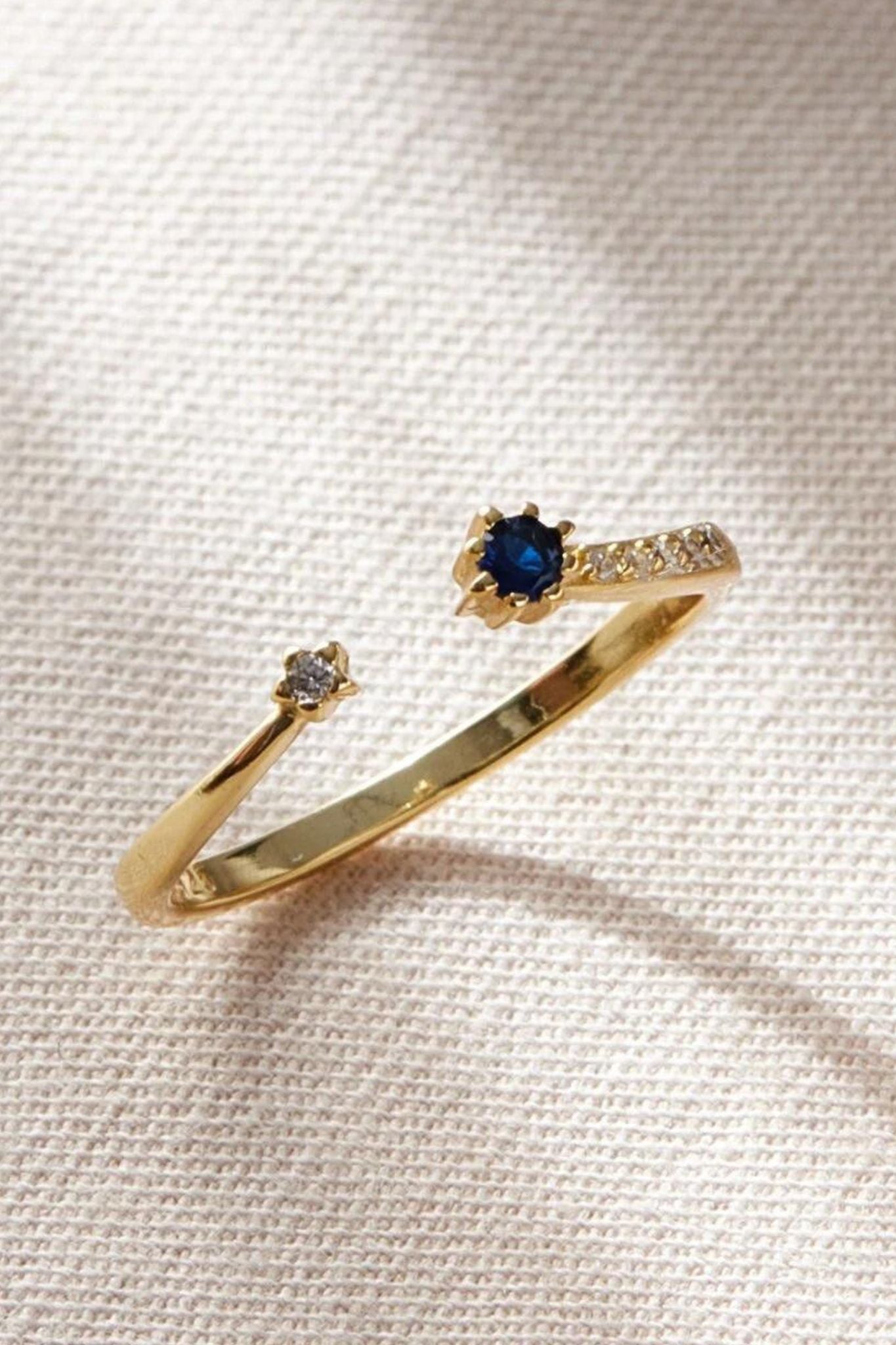 Gold Sterling Silver Blue Zircon Adjustable Ring, Image 1 of 4