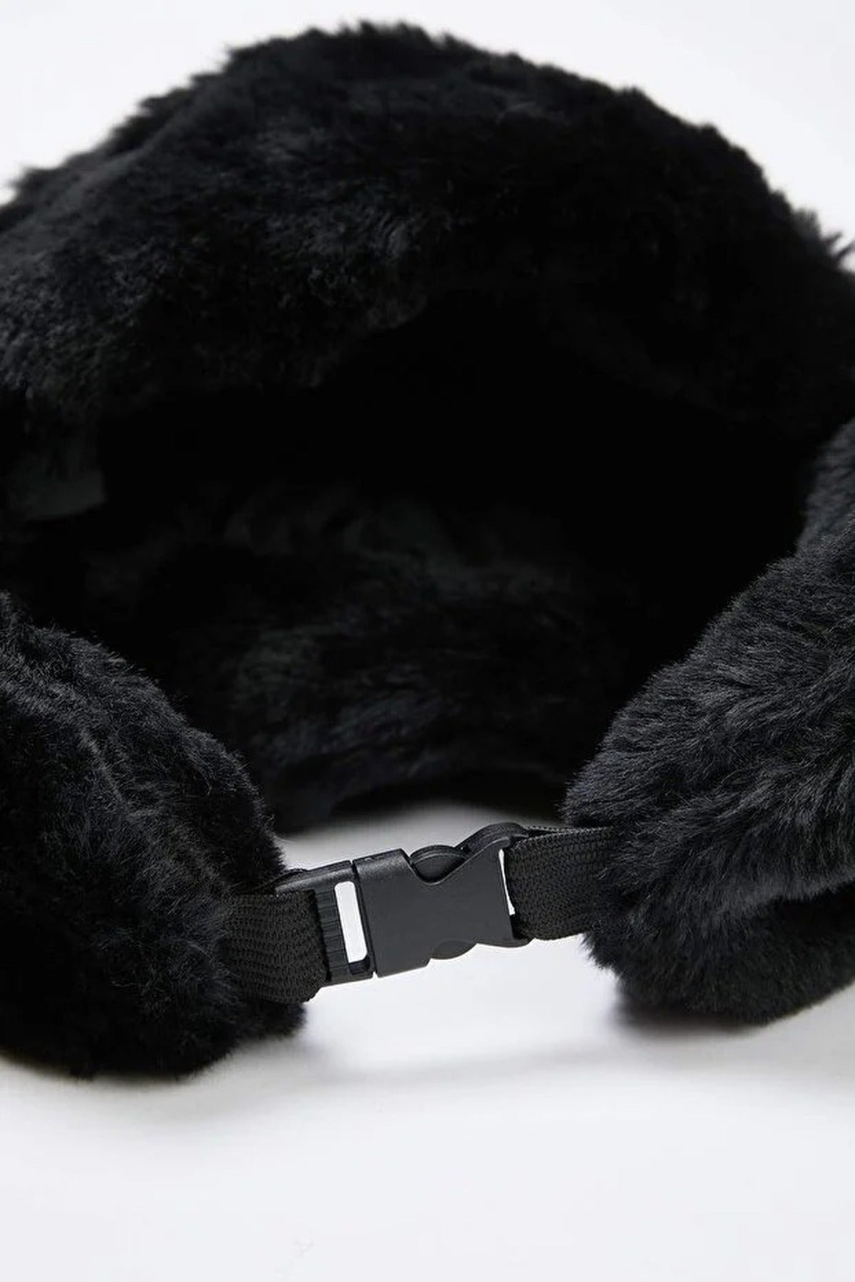 Black Faux Fur Buckle Detail Trapper Hat, Image 2 of 3