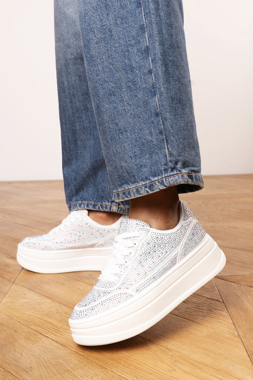 Black 'Darcia' Wedge Lace Up Trainer With Diamante Detail