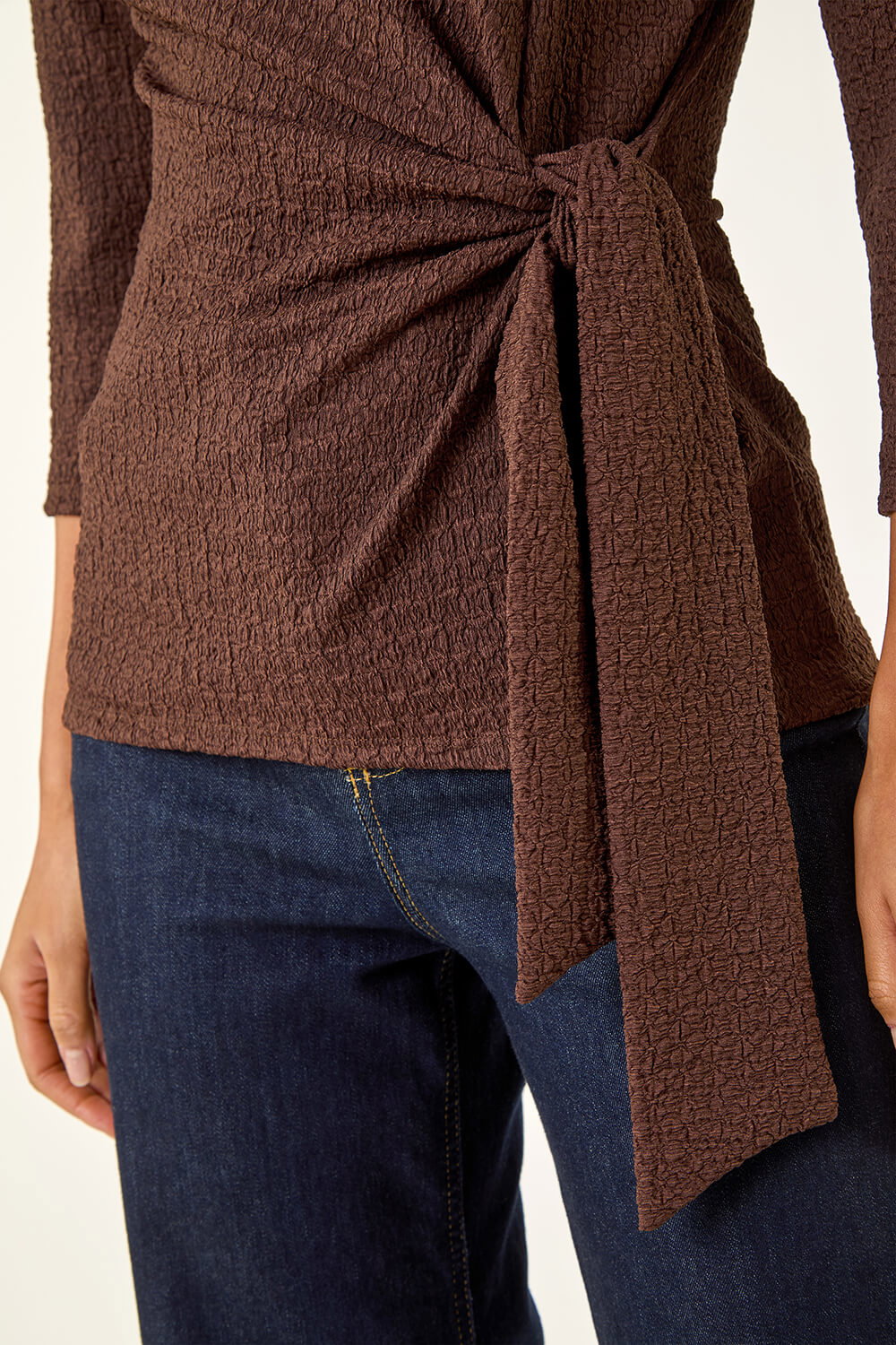 Chocolate Textured Asymmetric Wrap Top, Image 6 of 5