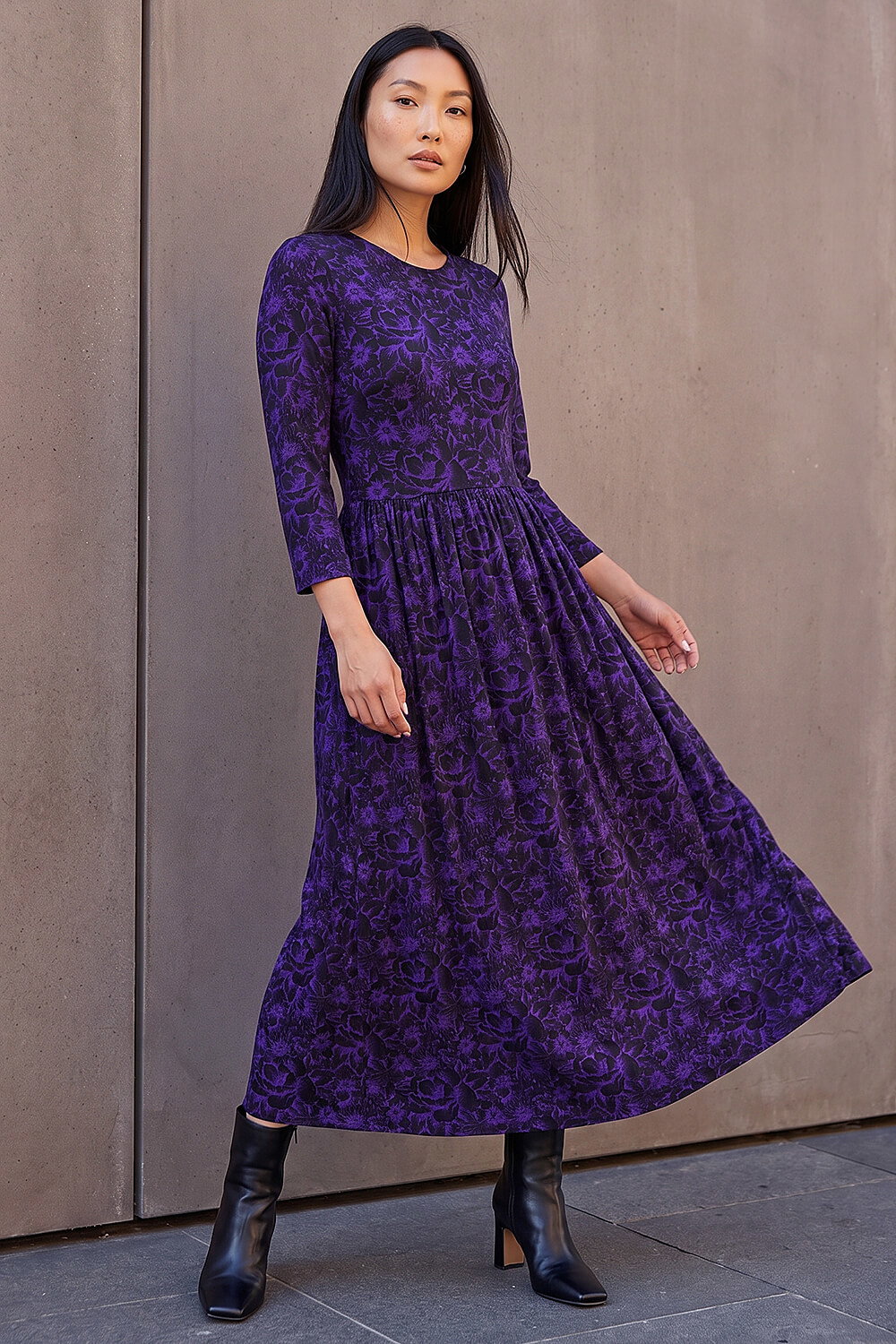 Roman Women's Purple Floral Print Midi Dress Size 14