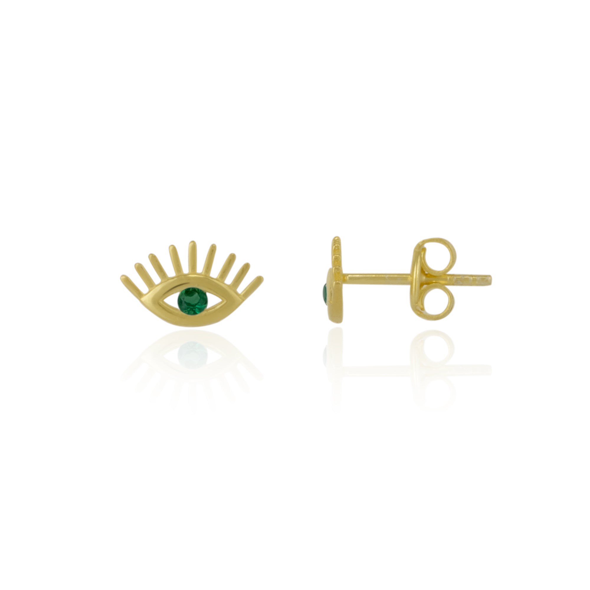 Gold Emerald Color Eye Stud Earring Sterling Silver, Image 1 of 1