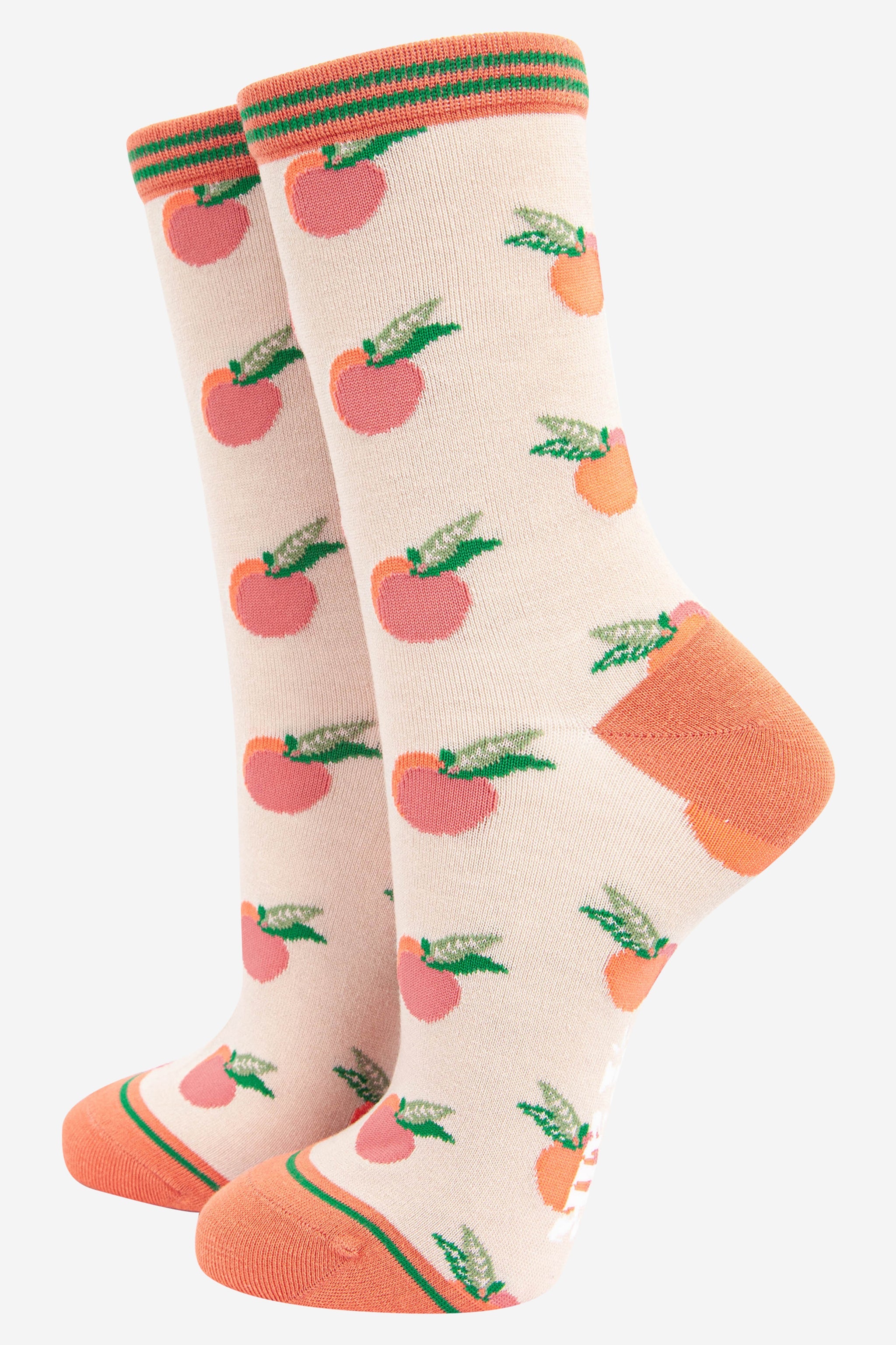 Cream Peach Fruit Bamboo Sock In Cream