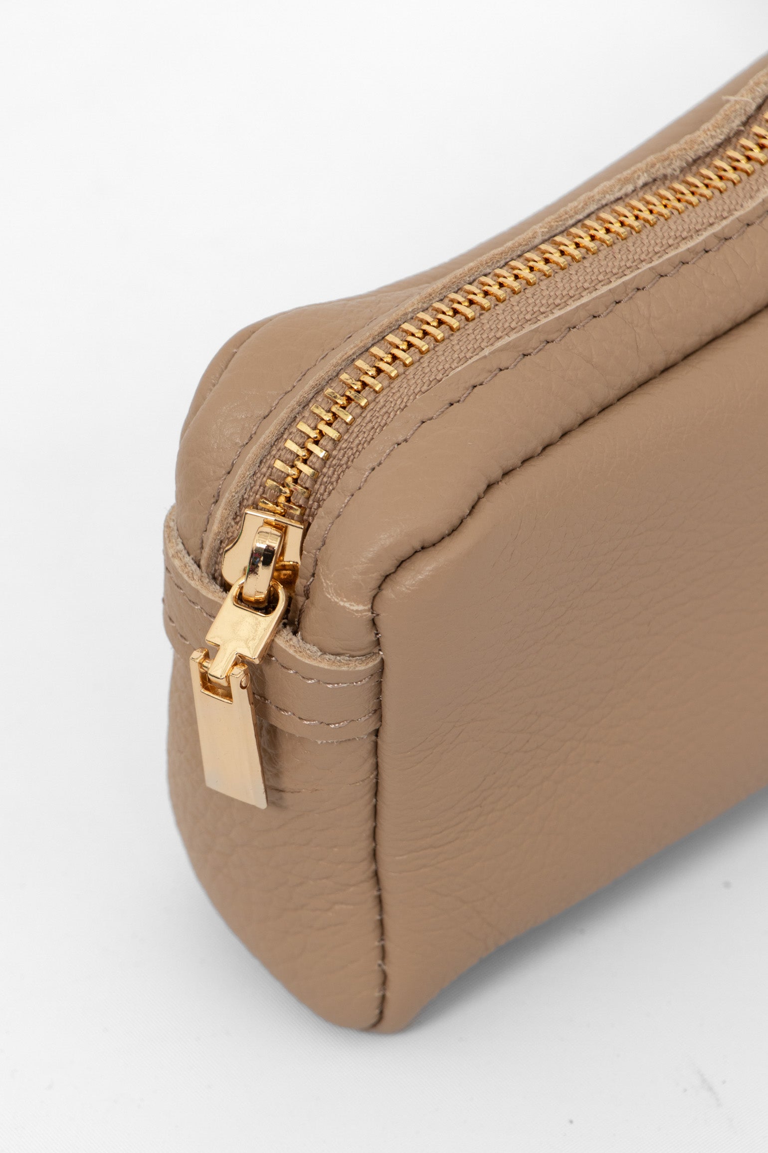 Taupe Italian Leather Cosmetic Bag, Image 2 of 2