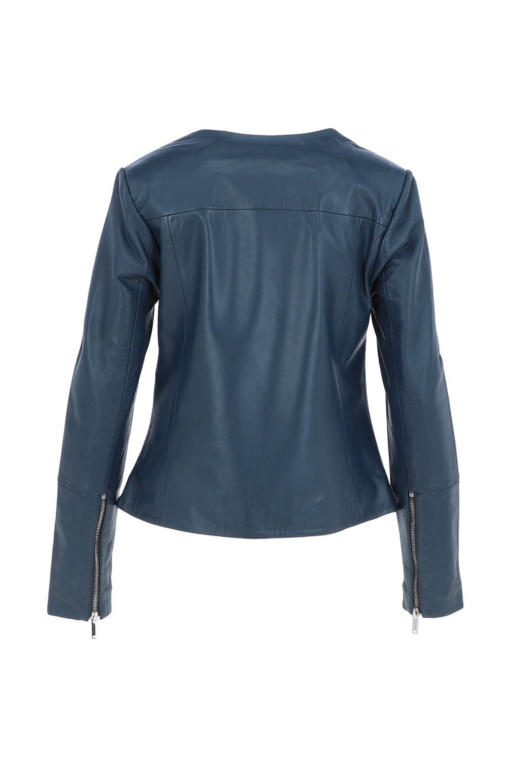 Navy Ashwood Leather Navy 'Francesca' Collarless Real Leather Fashion Jacket, Image 4 of 5