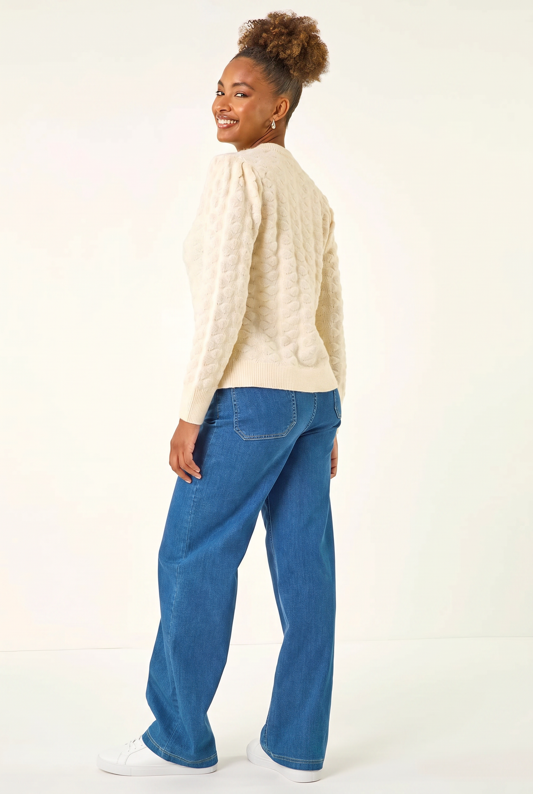 Ivory Textured Buttoned Knit Cardigan, Image 3 of 5