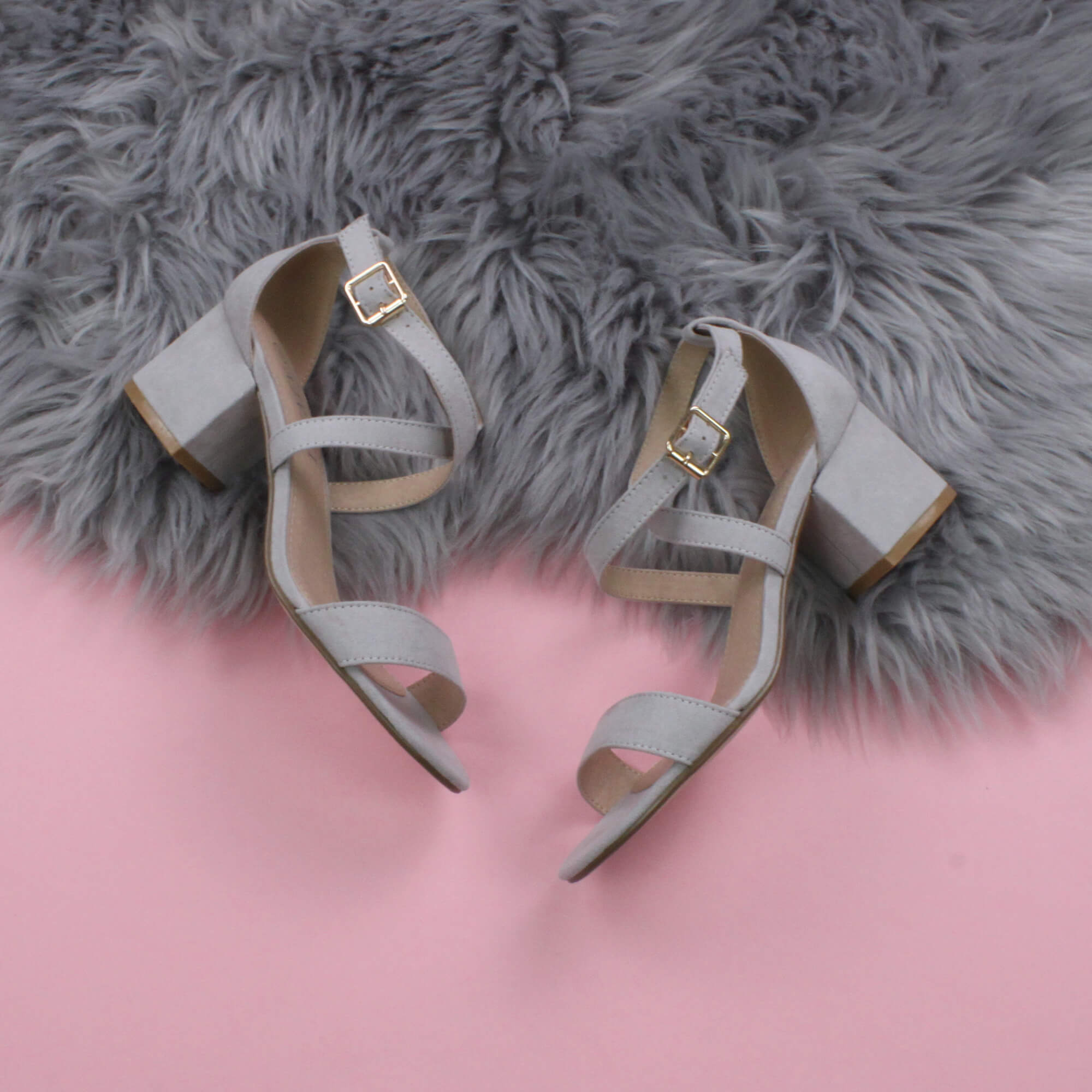 Grey AJVANI Grey Mid Block Heel Crossed Straps Sandals, Image 4 of 6