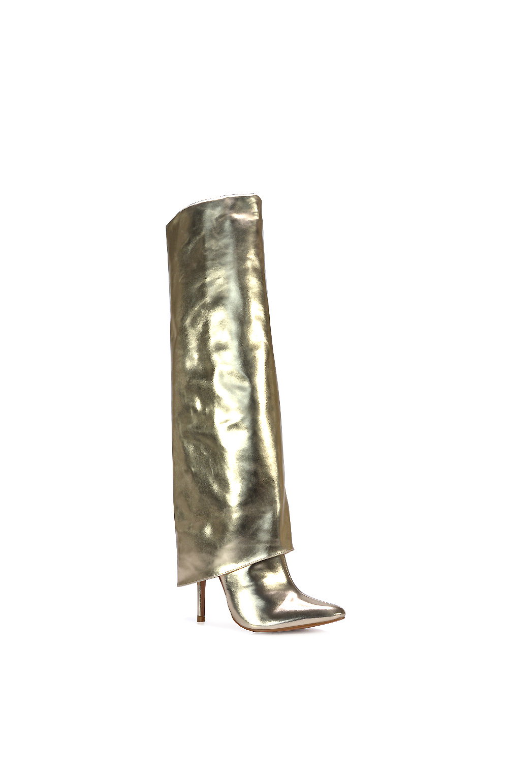 Gold XY LONDON Gold 'Shauna' Foldover Knee High Boots With Stiletto Heel, Image 2 of 6