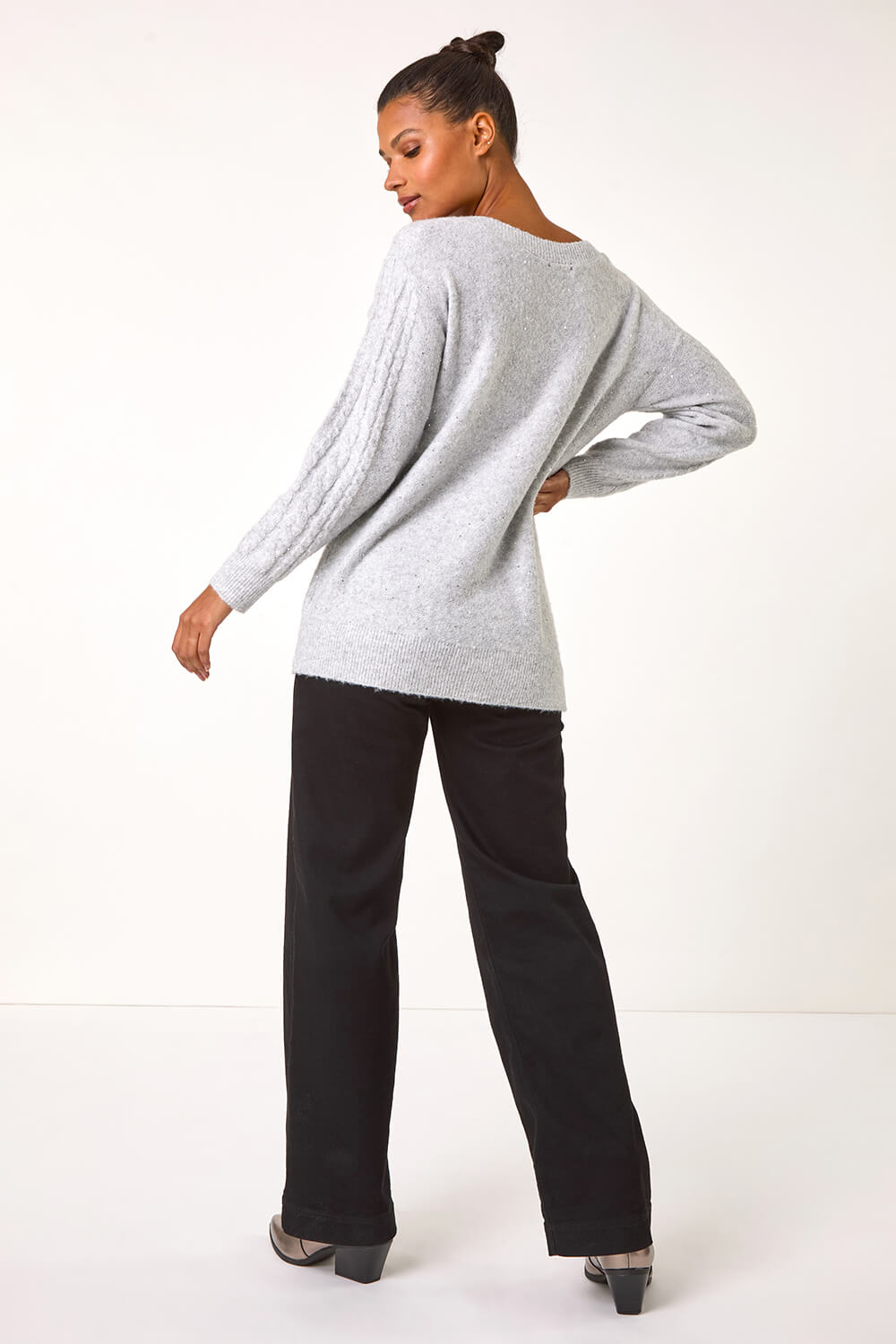 Grey Sparkly Cable Knit Jumper, Image 5 of 5