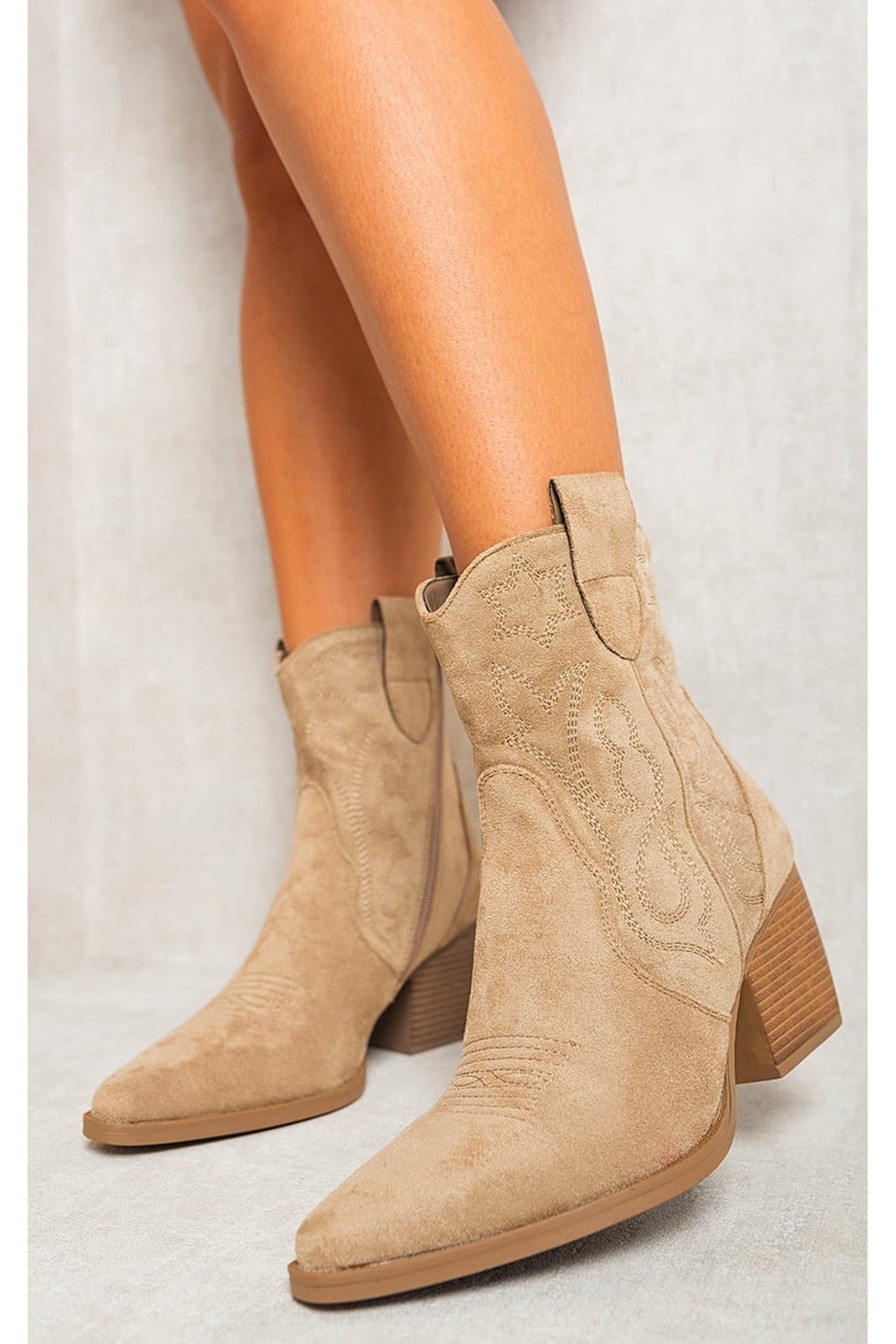 Khaki iKrush Khaki Laura Suede Cowboy Ankle Length Boots, Image 3 of 8