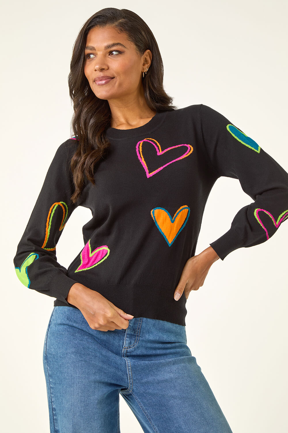 Black Heart Print Knitted Jumper , Image 5 of 5