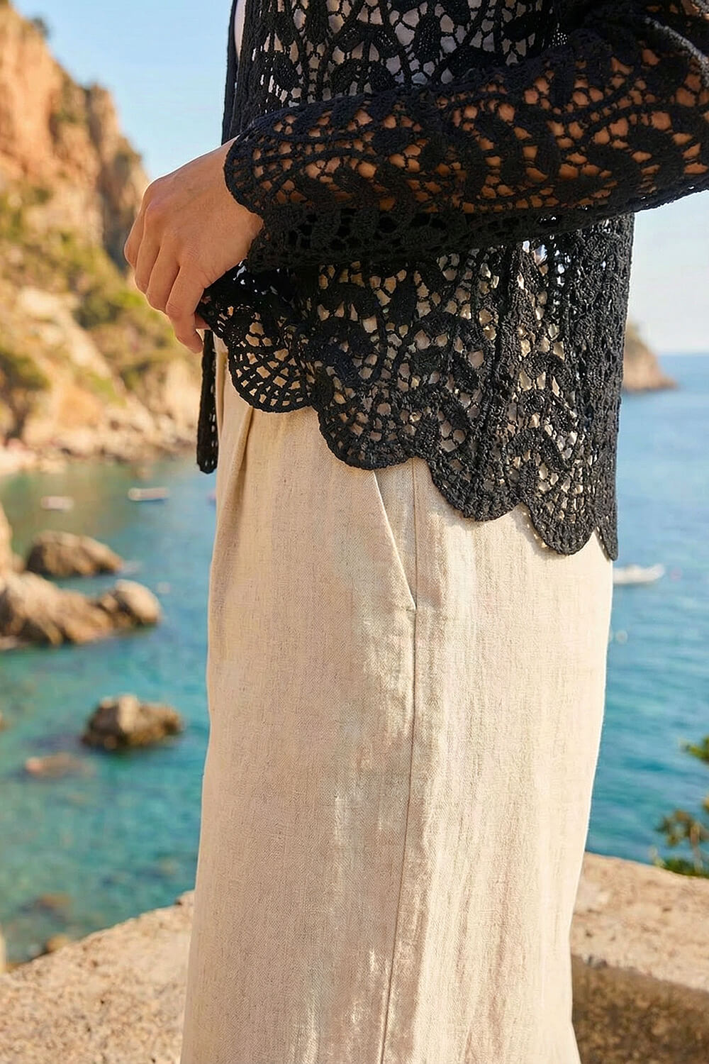 Black Crochet Edge To Edge Cardigan, Image 5 of 4
