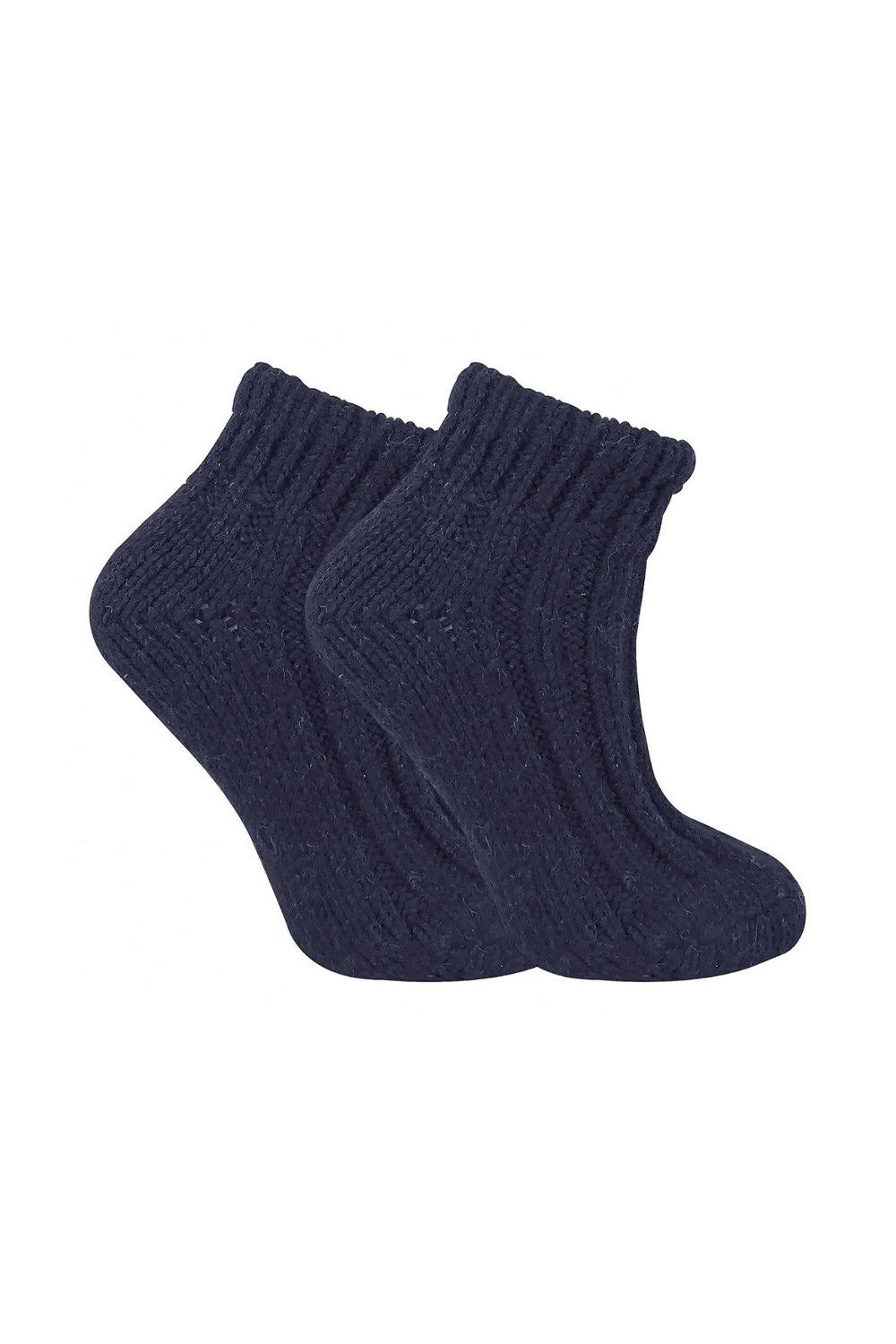 Navy 1 Pack Ladies Chunky Ribbed Low Cut Wool Blend Ankle Socks, Image 1 of 5