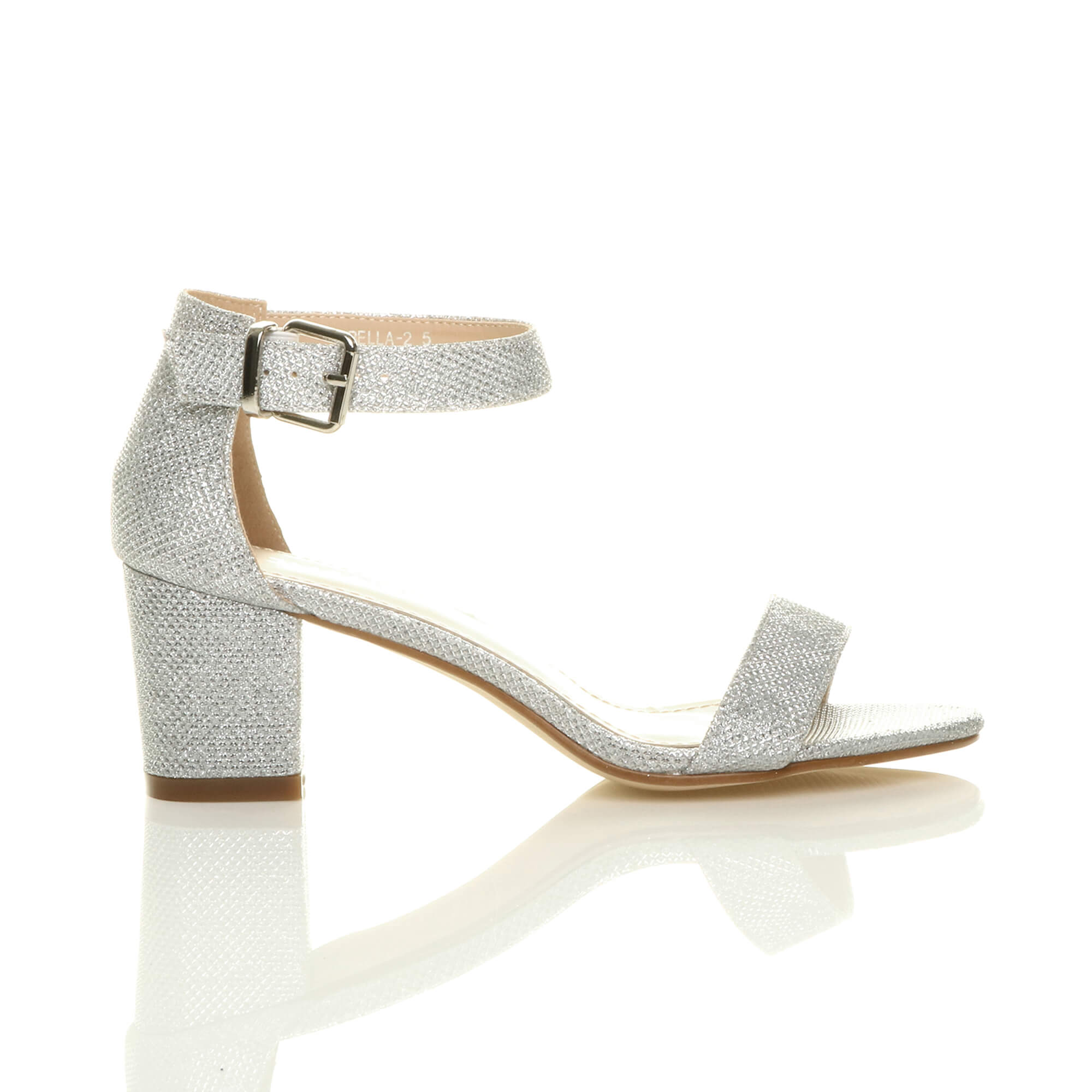 Silver AJVANI Silver Mid Block Heel Ankle Strap Sandals, Image 2 of 6
