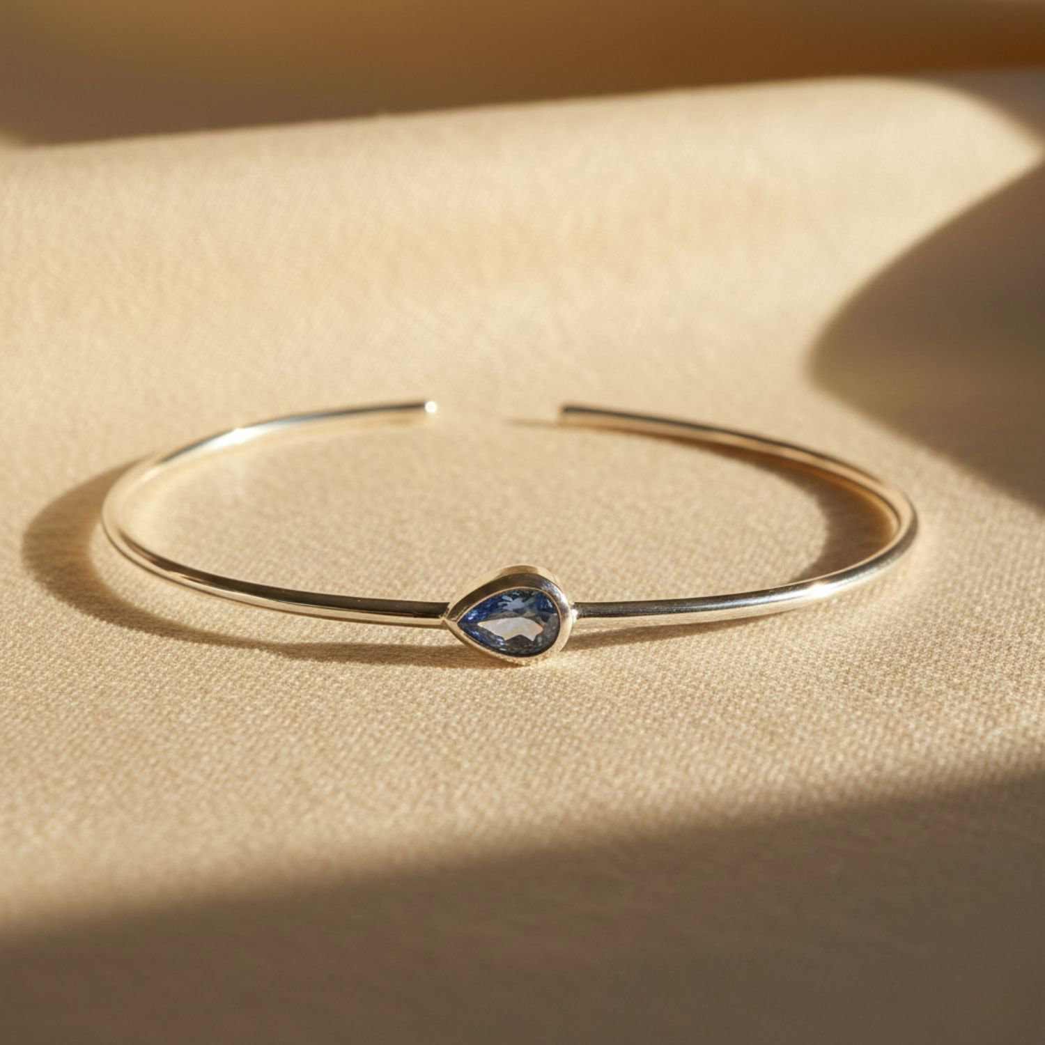 Blue Minimalist Sterling Silver Blue Topaz December Birthstone Bangle Bracelet