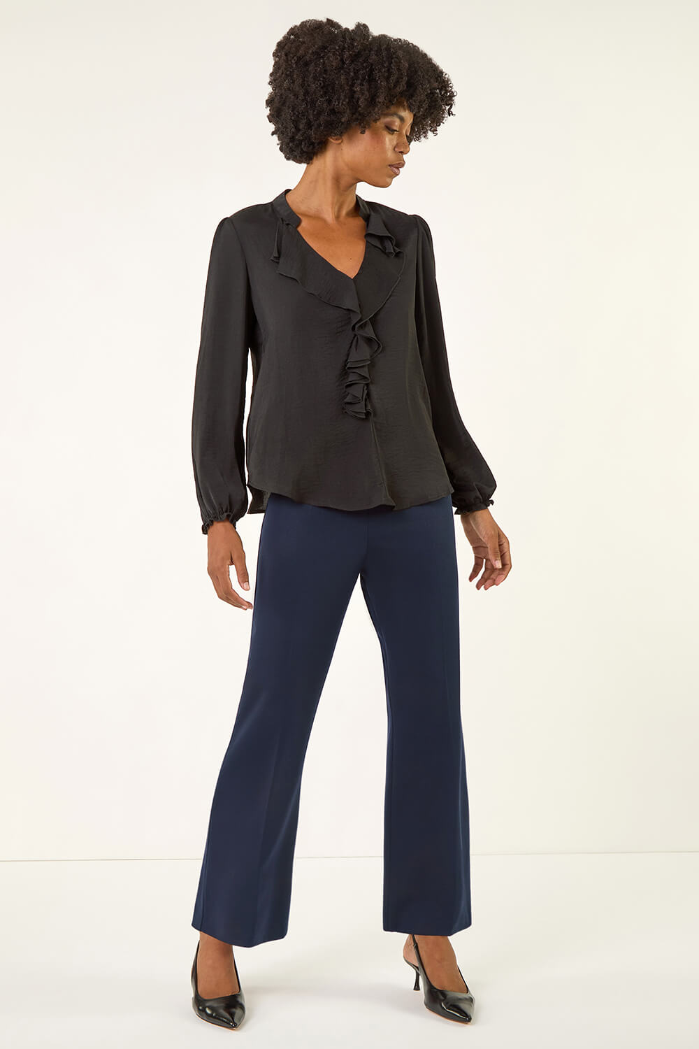 Navy Straight Leg Ponte Stretch Trouser, Image 3 of 5