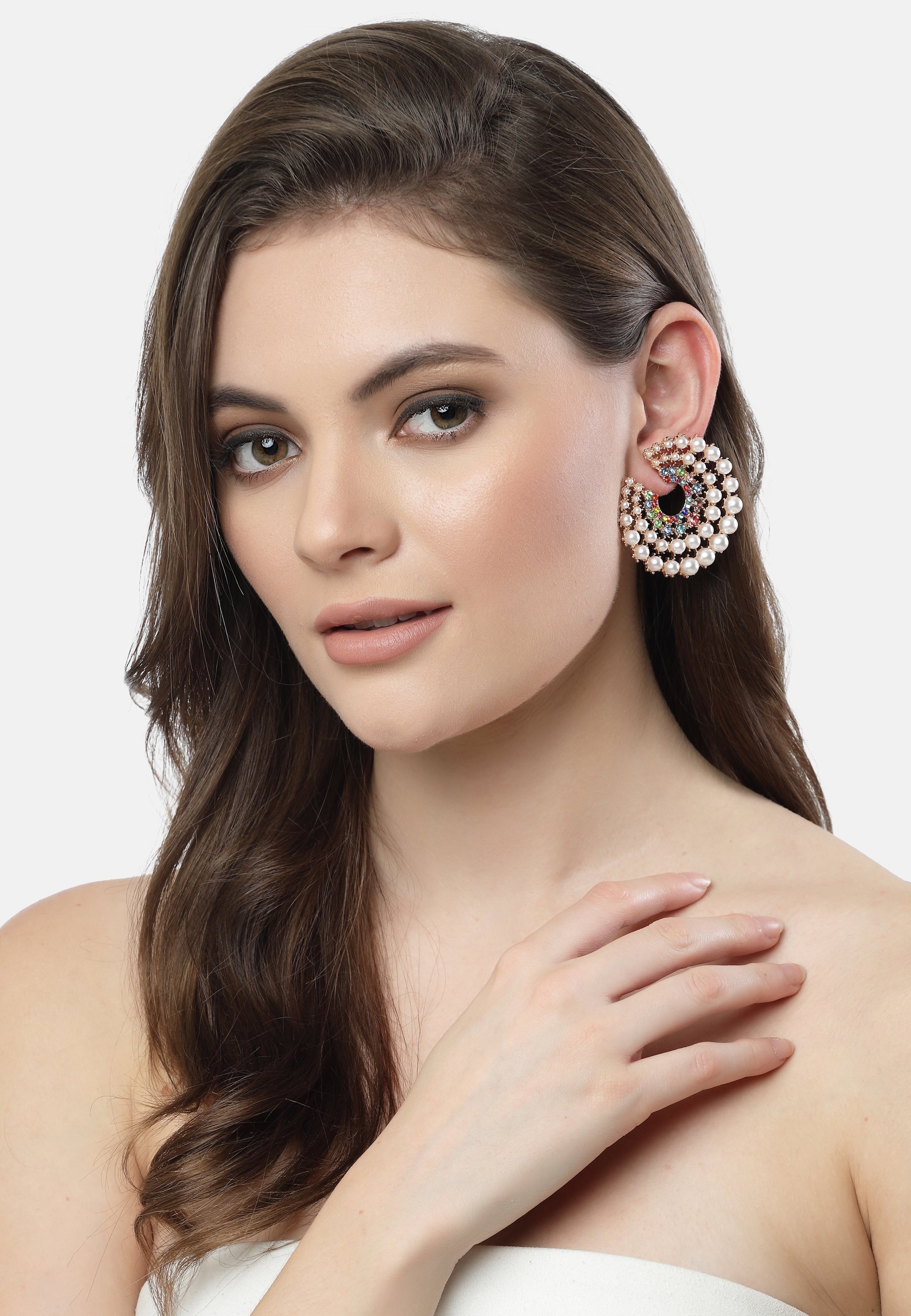 White Pearl Swirl Hoop Earrings, Image 4 of 5