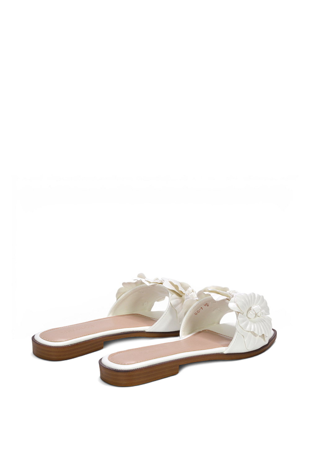 White XY LONDON White Flat Slip On Slider Sandals With Floral Detail, Image 4 of 6