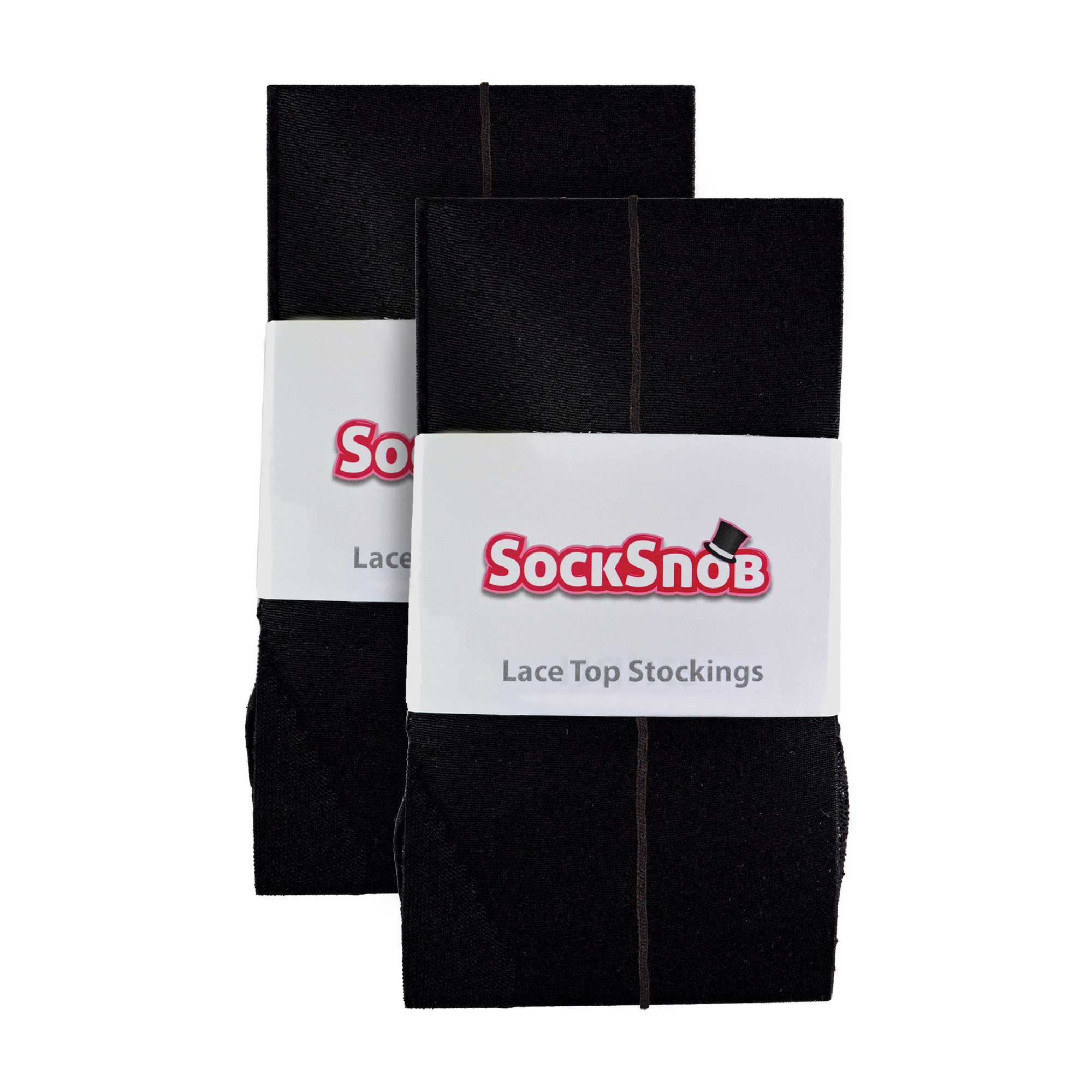 Black 2 Pack Seamed Stockings with Lace Top, Image 3 of 3