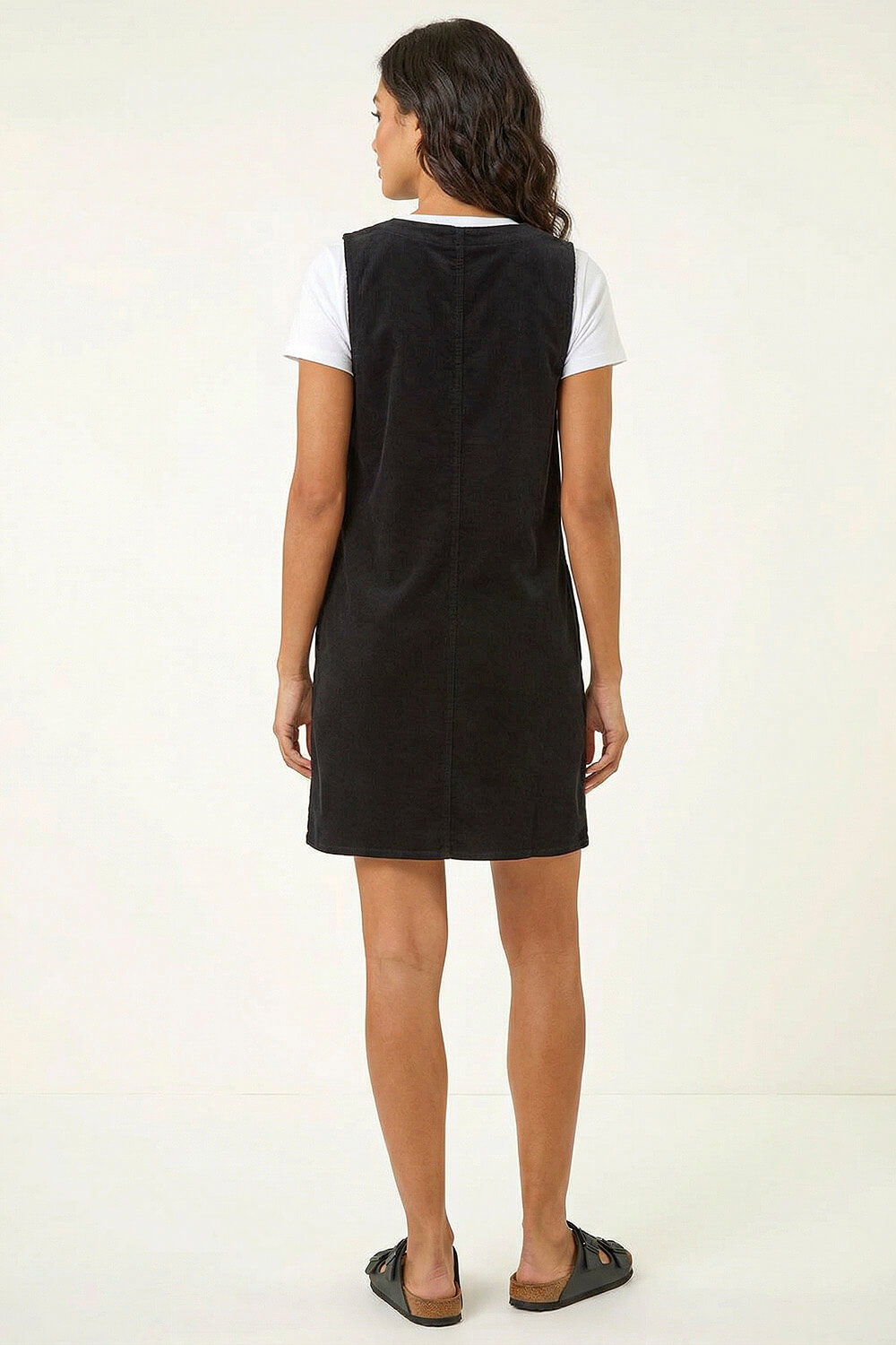 Black Cotton V-Neck Button Pocket Dress, Image 5 of 6