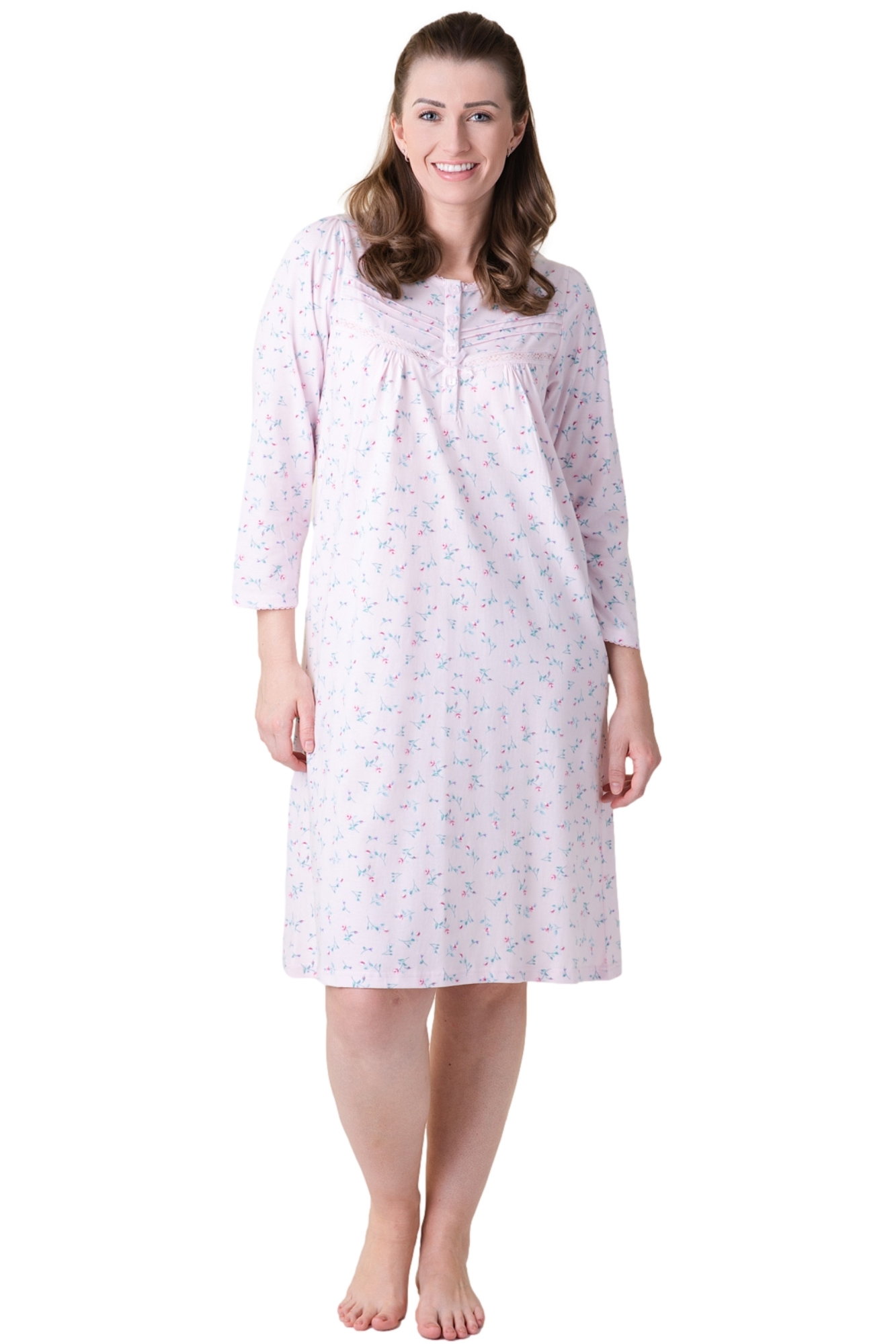 Pink Camille Lingerie Pink Jersey Long Sleeve Floral Print Nightdress, Image 1 of 5