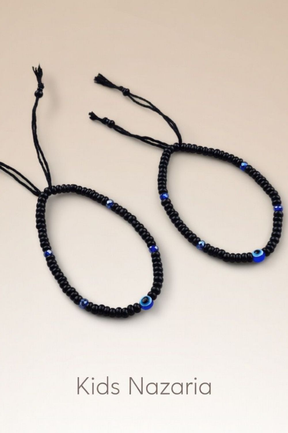 Black 1 Pcs Adjustable Evil Eye Slim Black Beads Nazaria Bracelet For Kids And New Borns