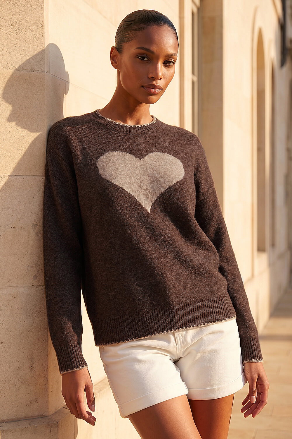 Chocolate Contrast Stitch Heart Jumper, Image 1 of 4