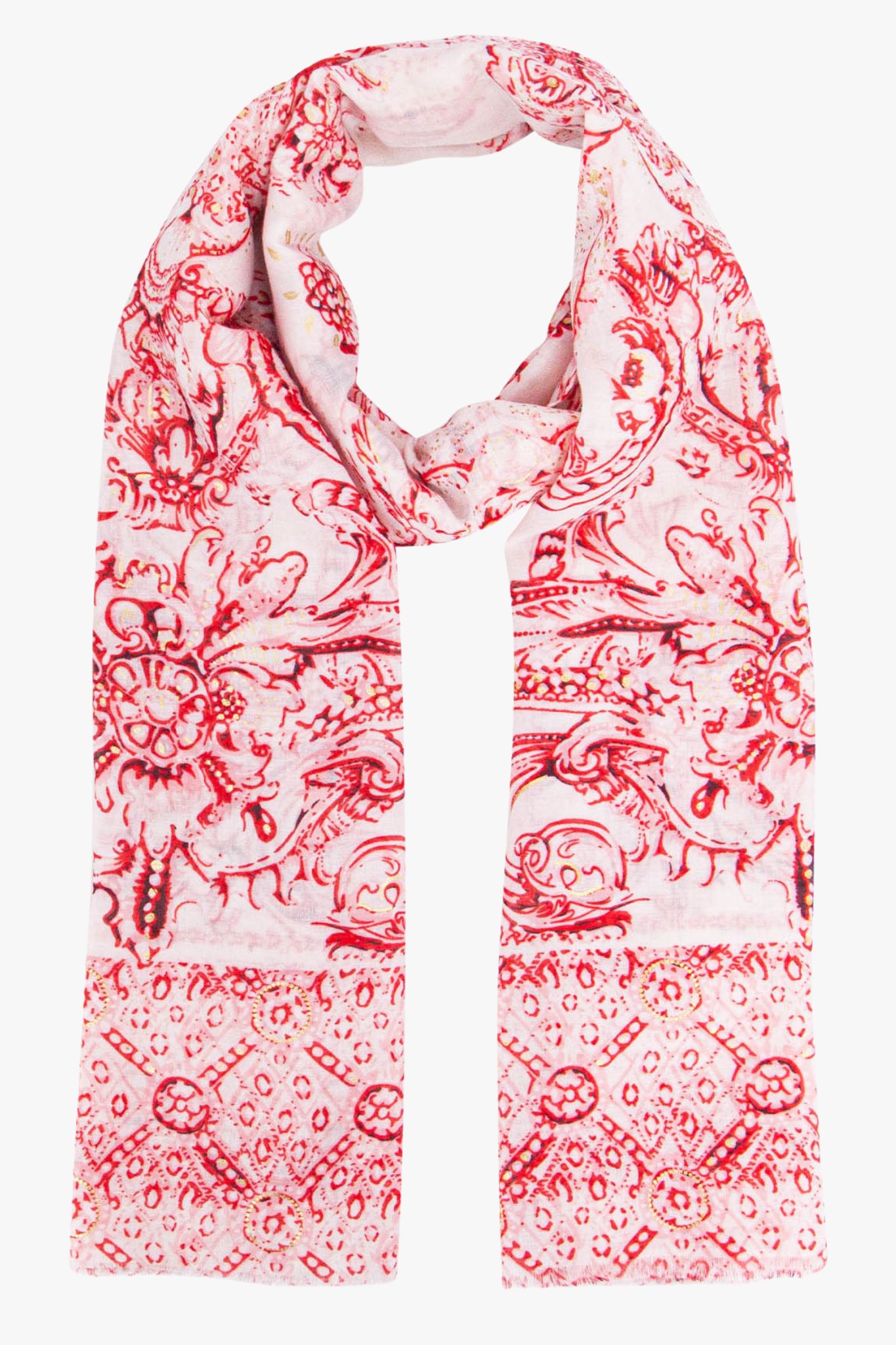 Red Vintage Floral Lightweight Scarf, Image 1 of 4