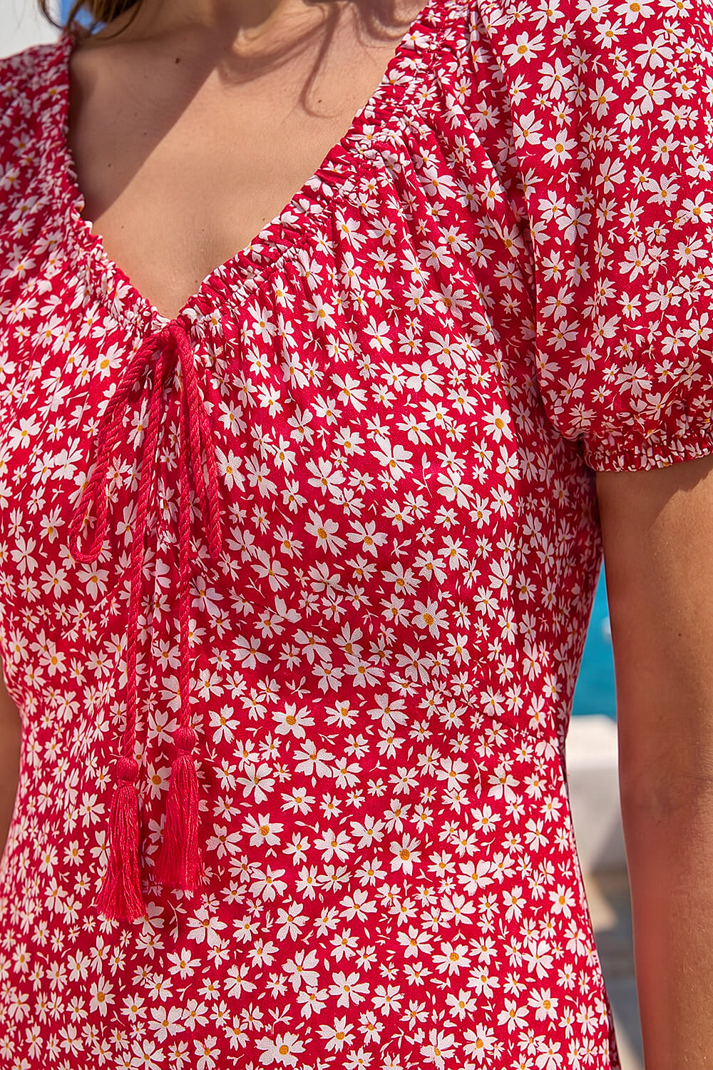 Red Petite Floral Tassel Tie Dress, Image 5 of 4