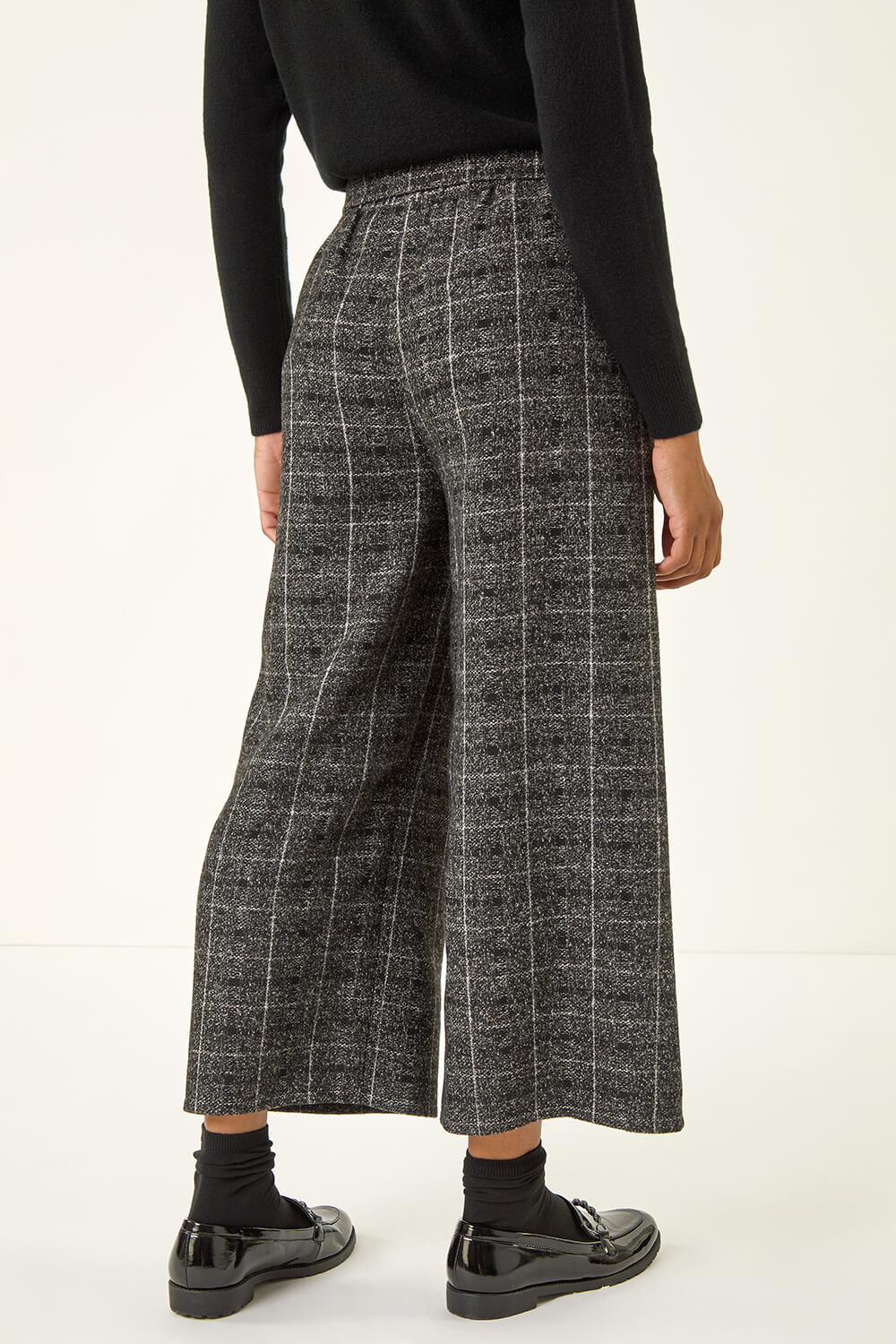 Charcoal Belted Check Culotte Trousers, Image 4 of 5