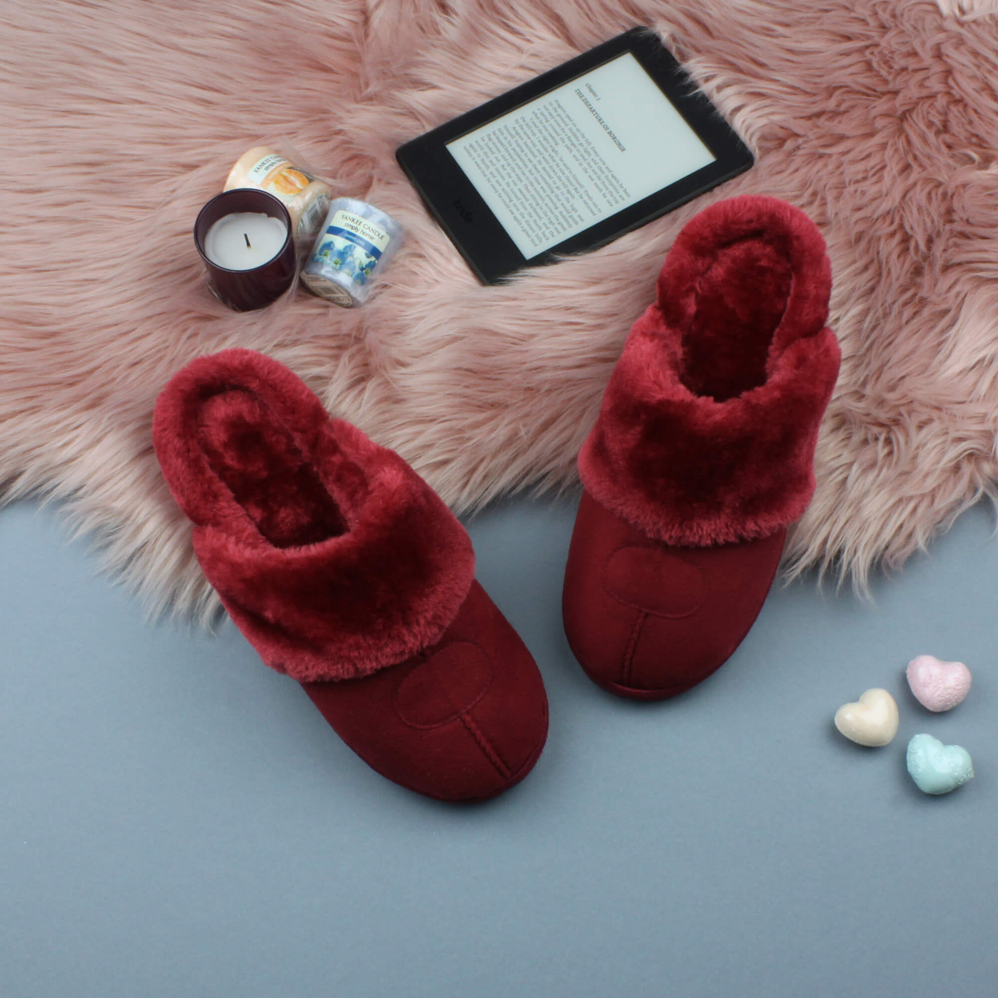 Bordeaux Faux Fur Lined Slip On Memory Foam Mules Slippers, Image 3 of 5