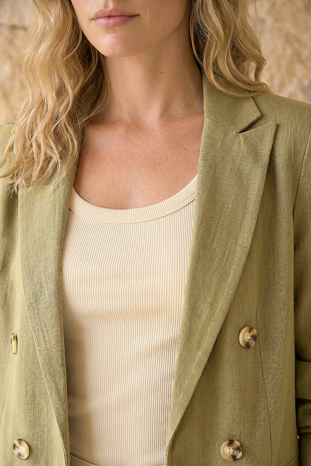 Khaki Linen Blend Blazer, Image 5 of 5