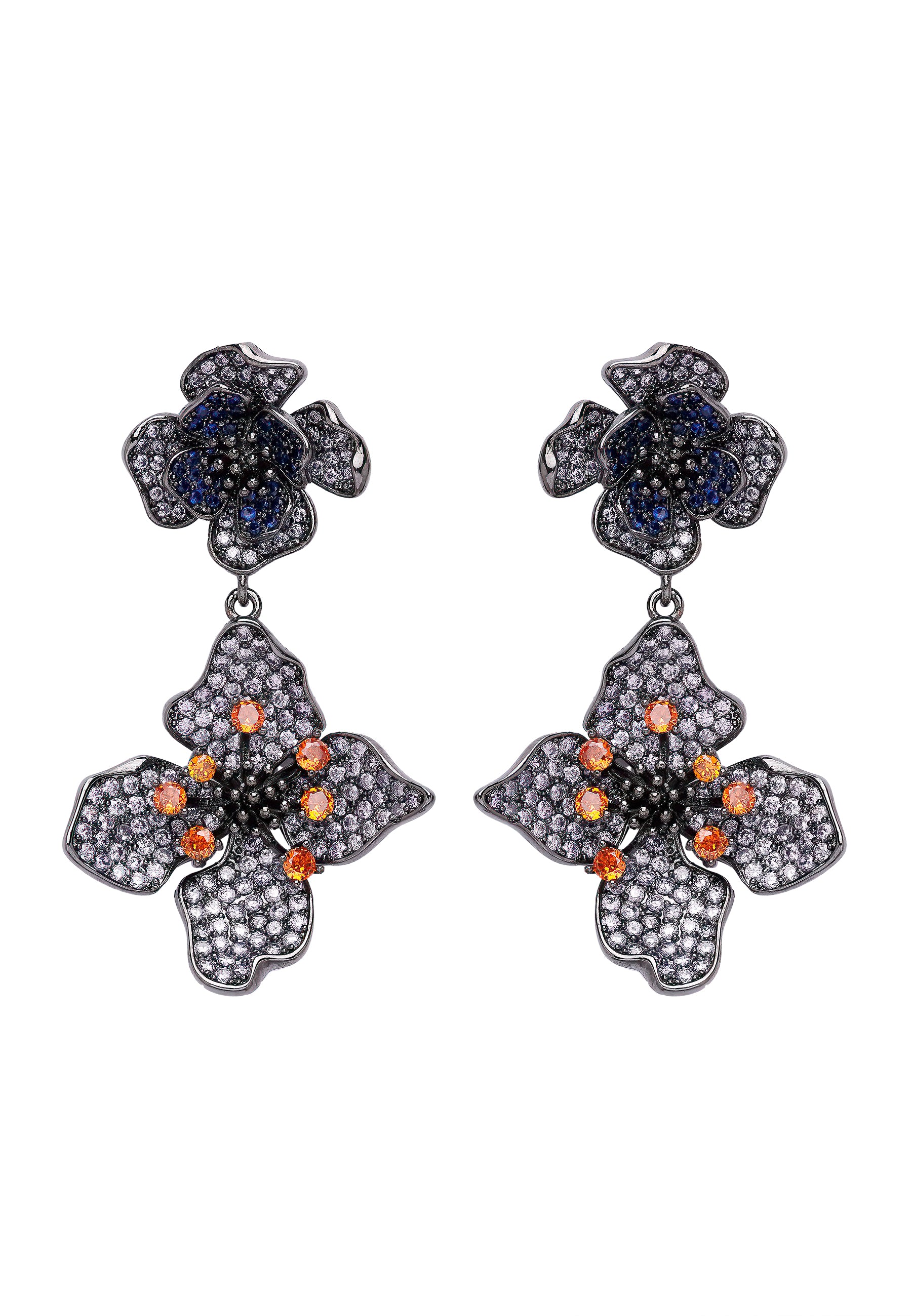 Purple Diva Two-Tiered Floral Drop Earrings