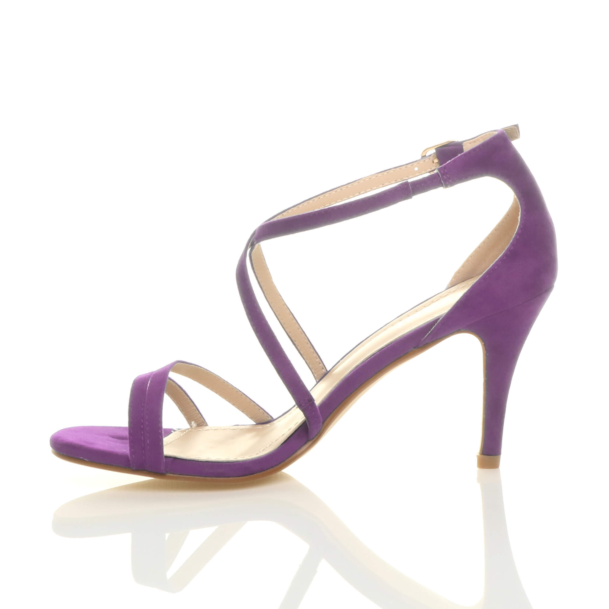 Purple AJVANI Purple High Heel Crossed Straps Buckle Strappy Sandals, Image 3 of 6
