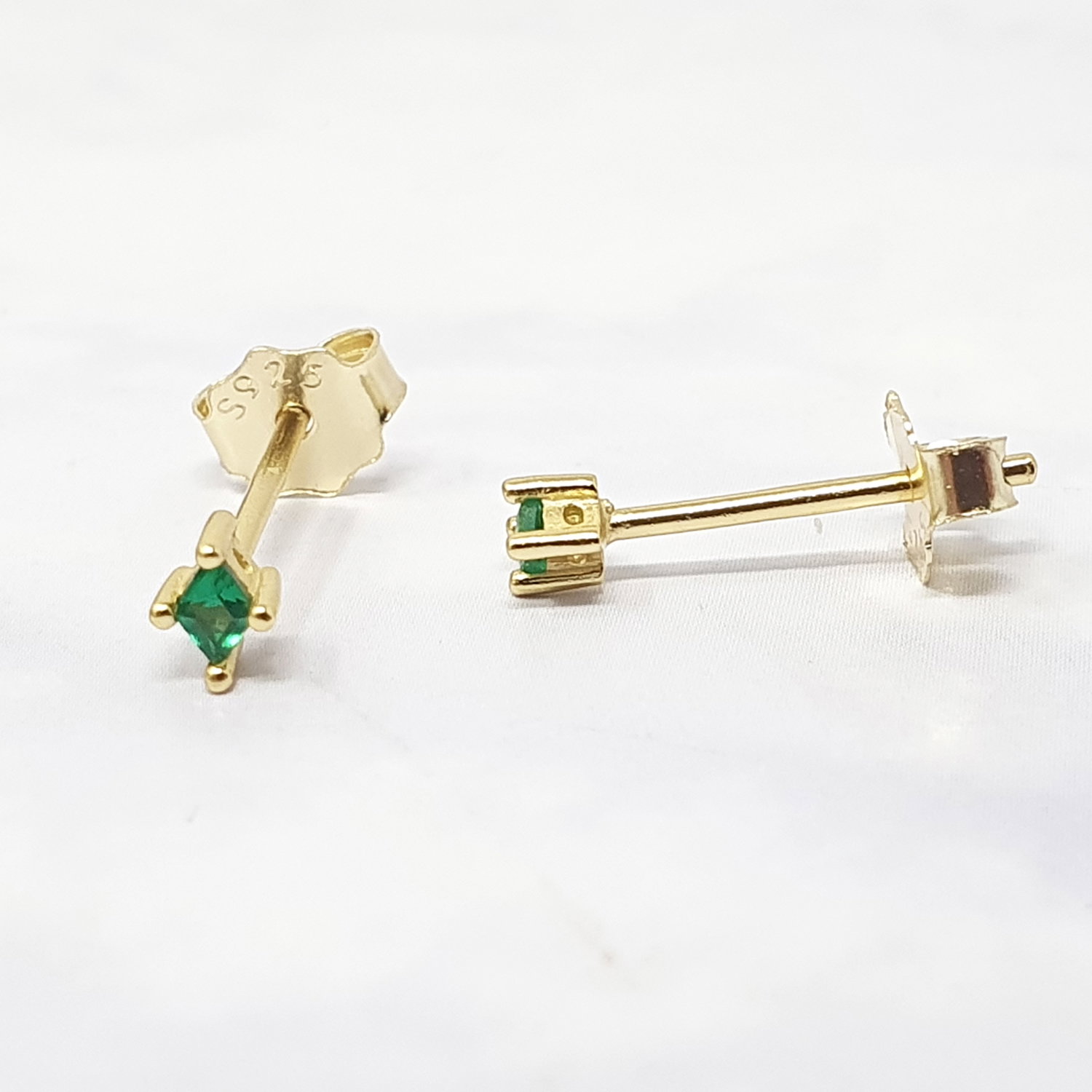 Green Tiny Emerald Stud May Birthstone Earrings, Image 2 of 2
