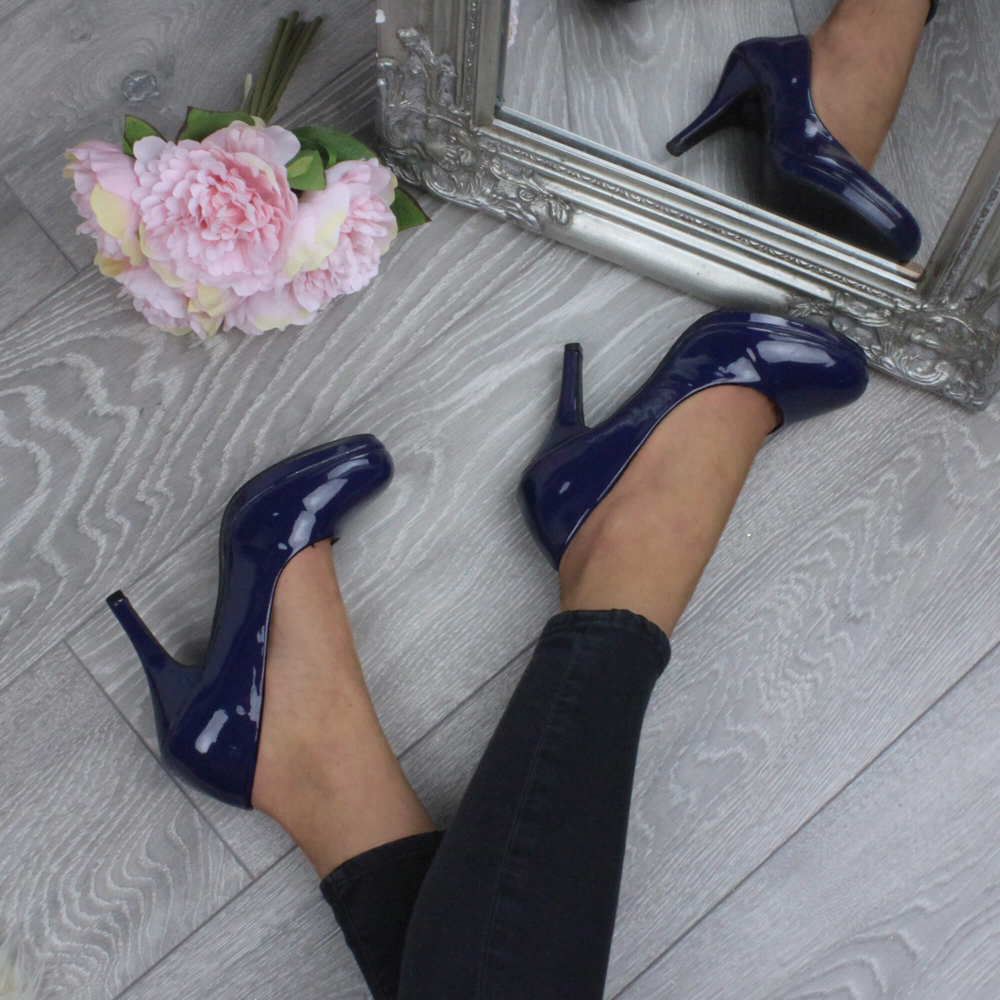 Navy Blue AJVANI Navy Blue High Heel Court Shoes, Image 5 of 6