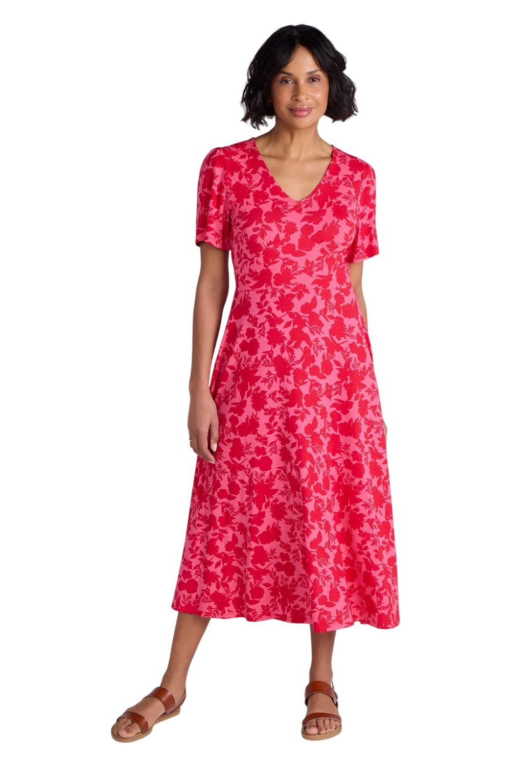 Coral Como Flowers Midi Dress, Image 4 of 5