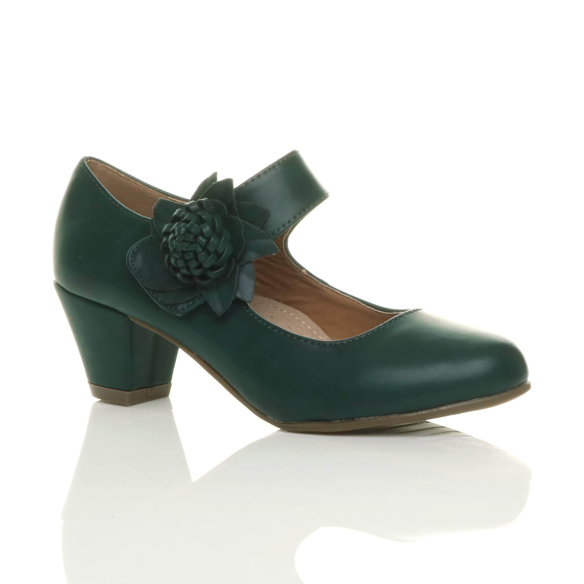 Black Mid Block Heel Mary Jane Comfort Court Shoes