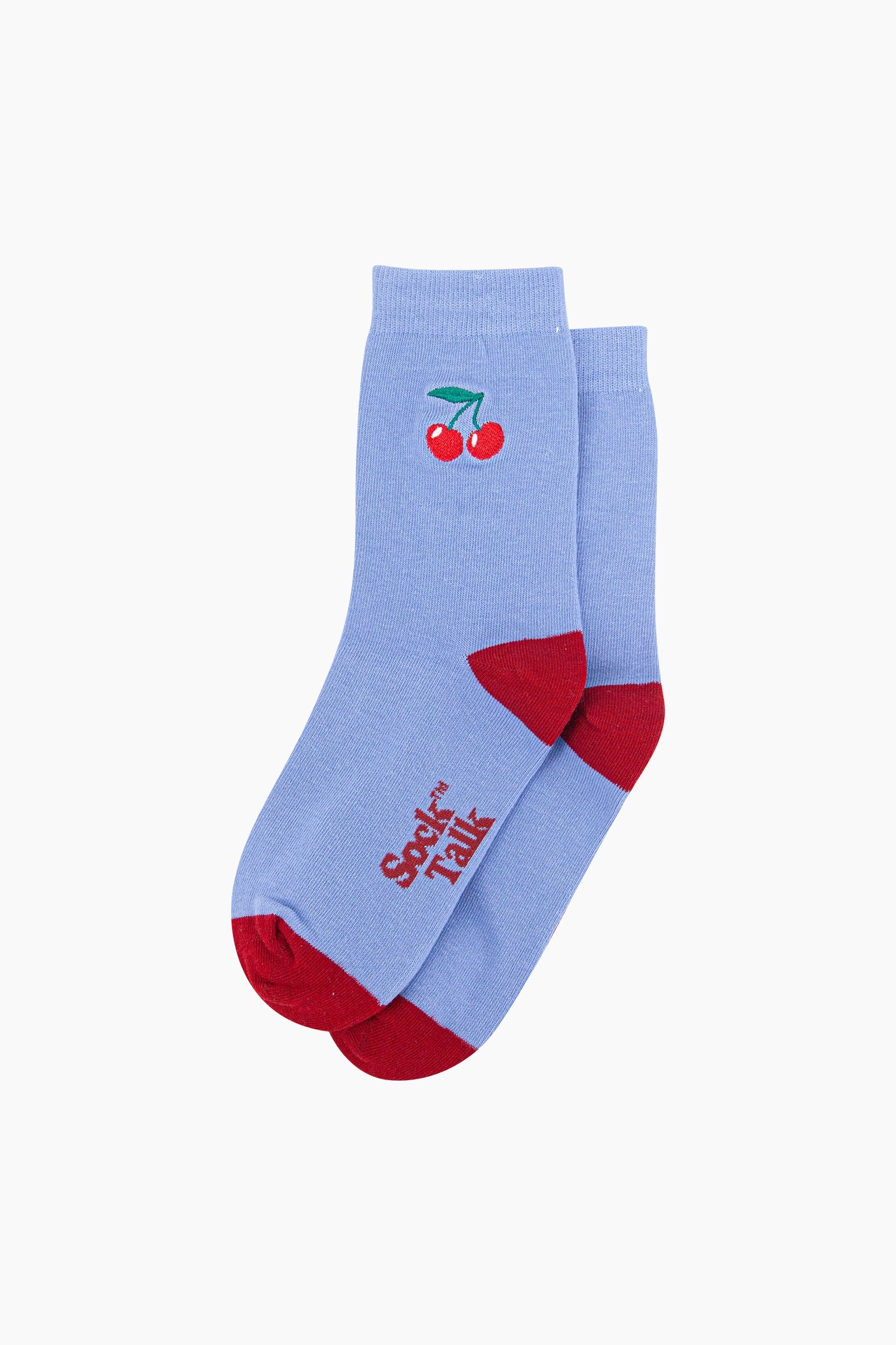 Blue Embroidered Cherries Combed Cotton Socks, Image 3 of 4