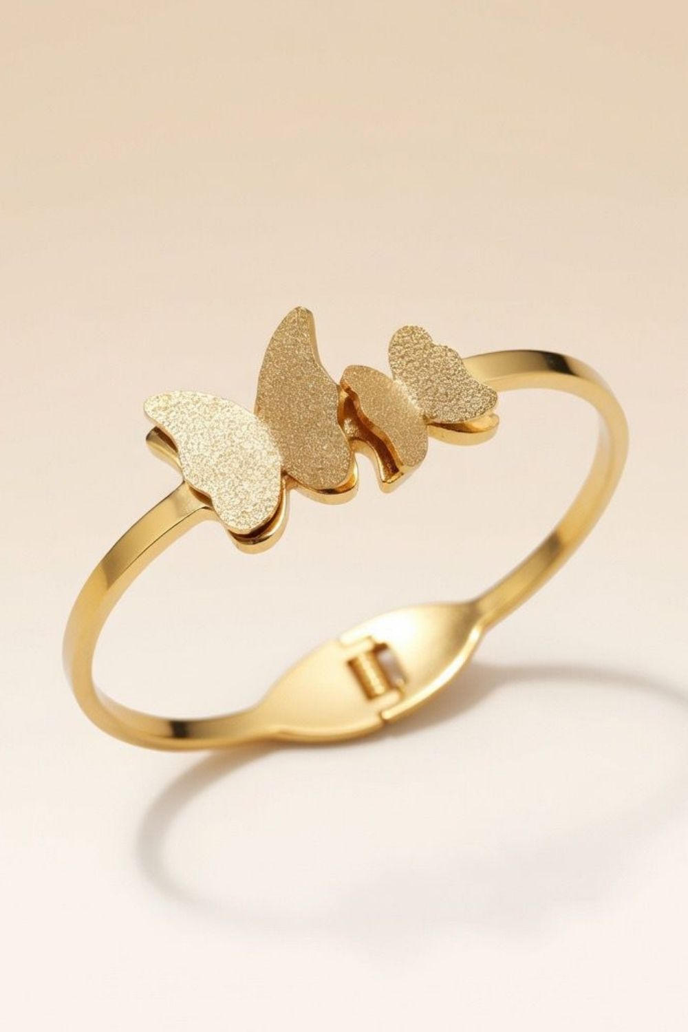 Gold Two Butterfly Animal Themed Slim Magnetic Design Bangle Bracelet, Image 1 of 3