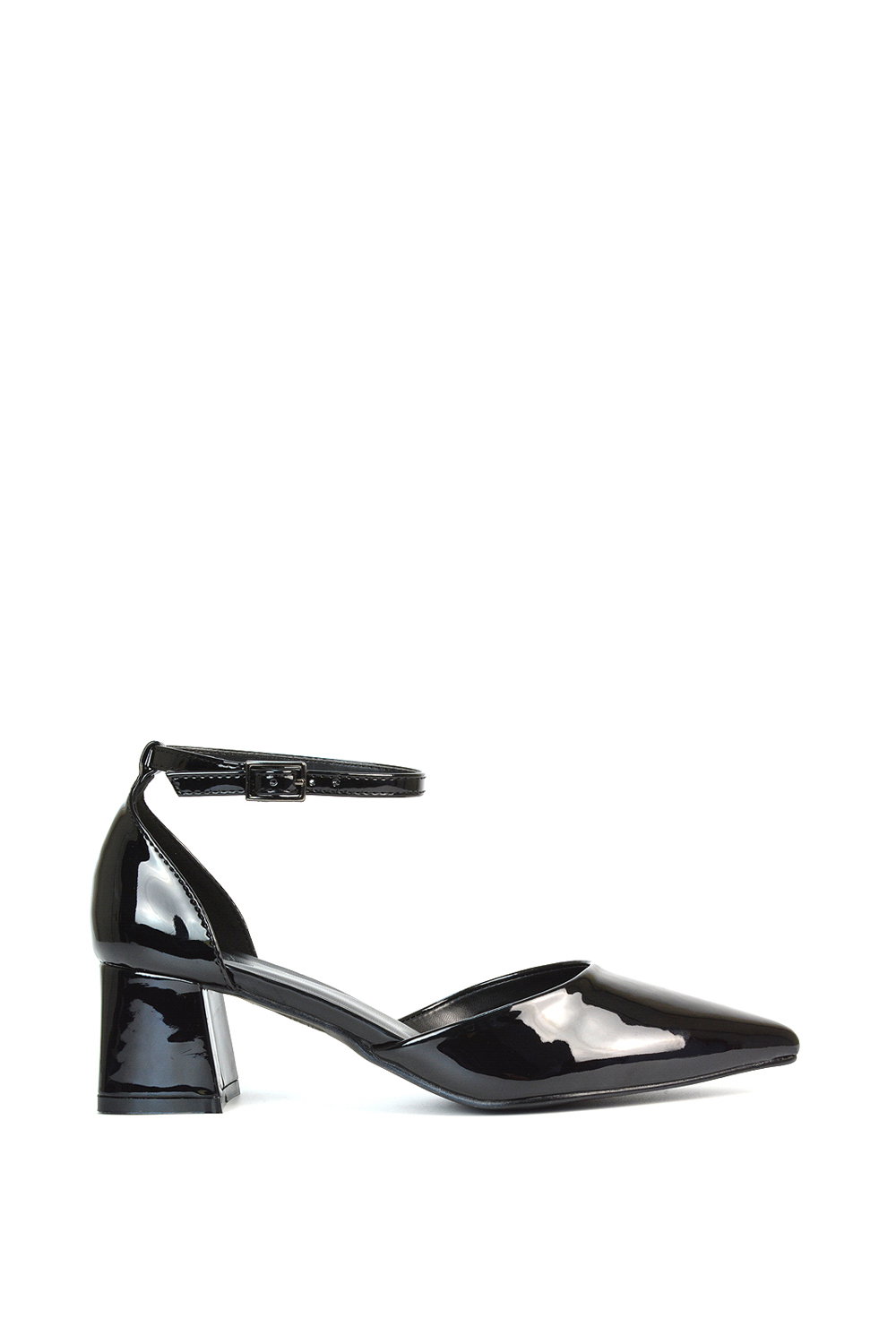 Black XY LONDON Black 'Evie' Low Block Heel Court Shoes With Pointed Toe, Image 1 of 6