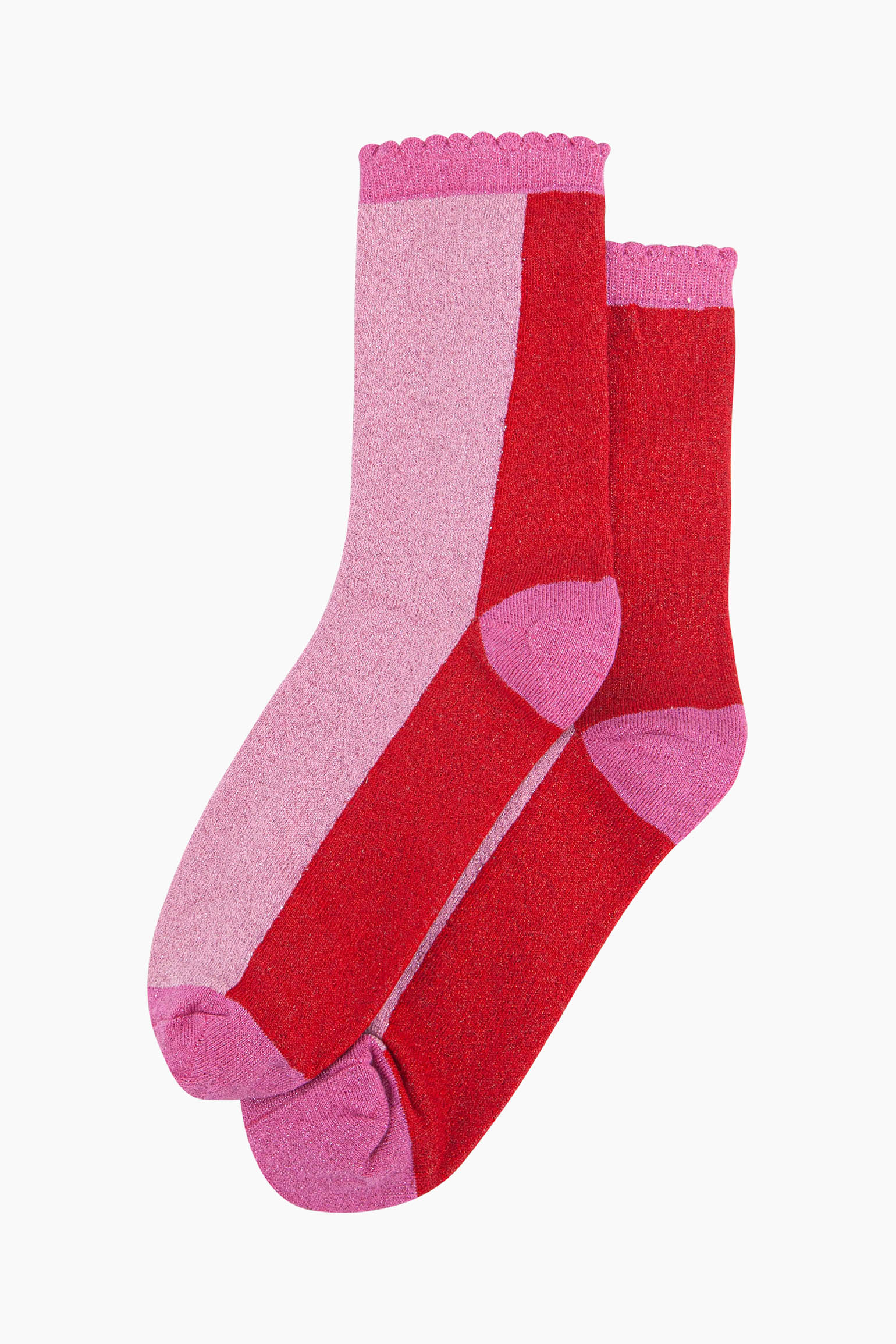 Red Colour Block Glitter Ankle Socks, Image 2 of 4
