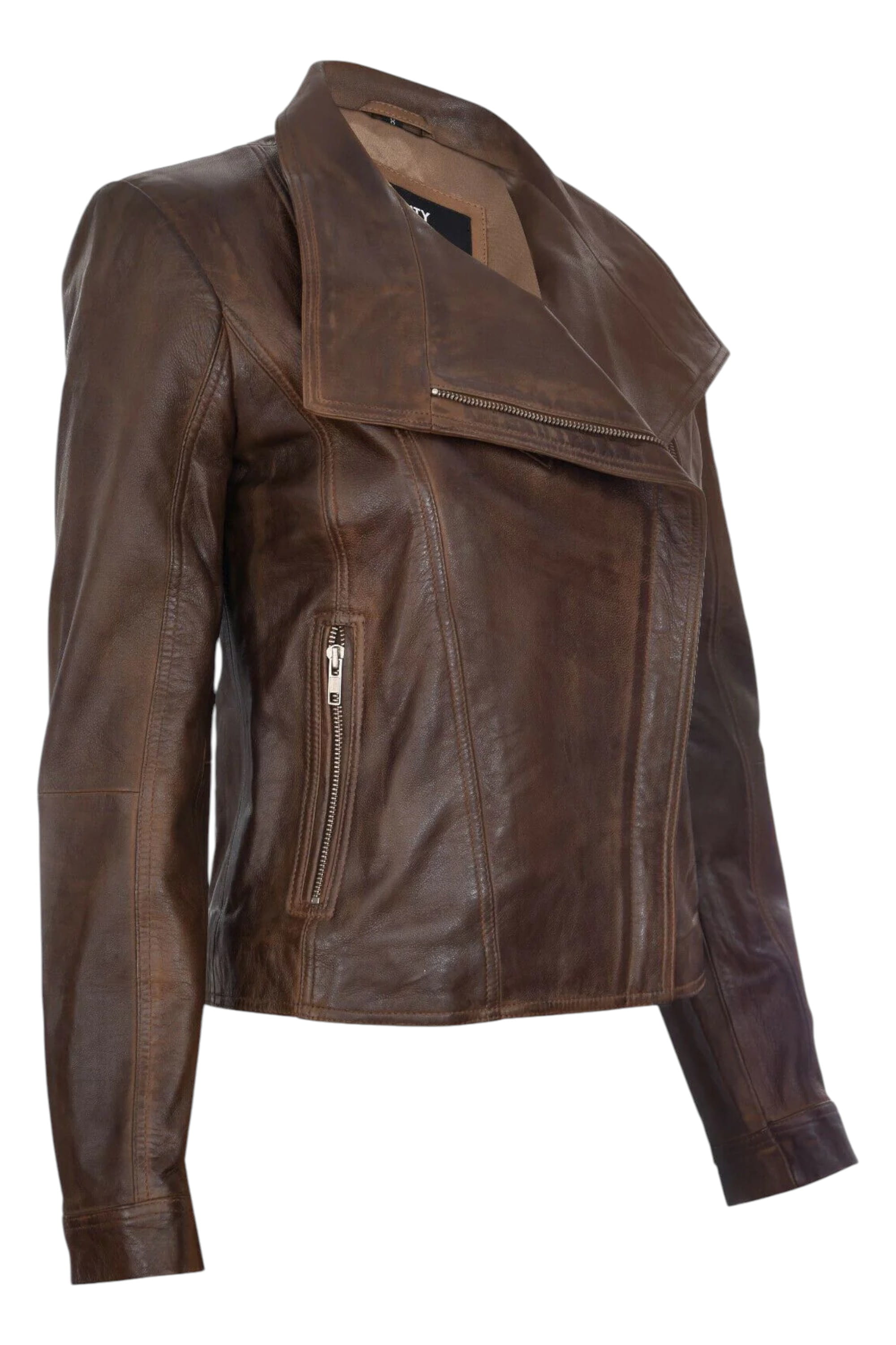 Brown Womens Leather Biker Jacket - Riga, Image 2 of 4