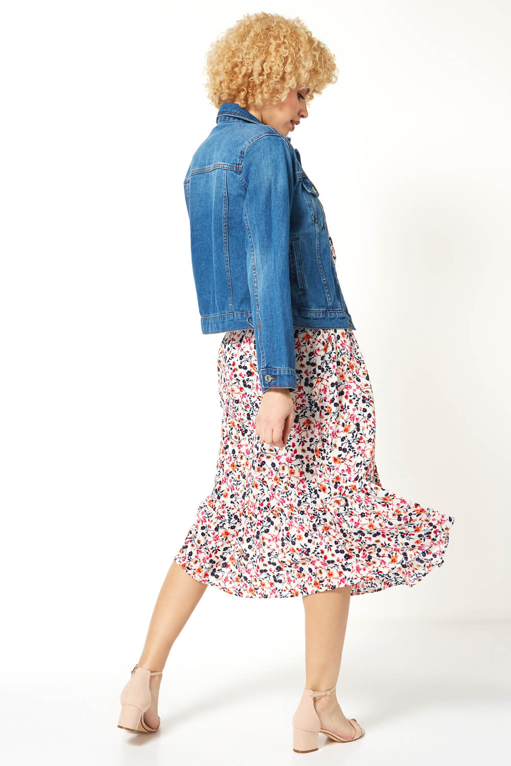 Pink Ditsy Floral Tiered Midi Dress, Image 5 of 5