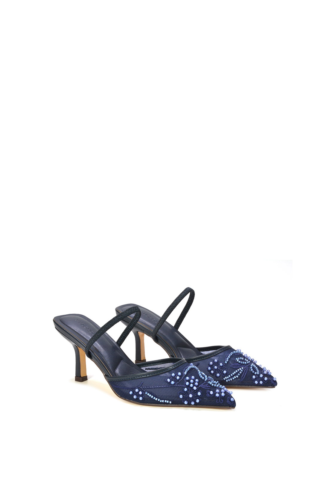 Navy Embroidered Slingback Mesh Court Shoes, Image 3 of 6